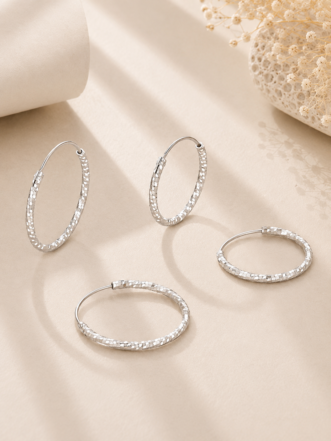Cercei premium Stardust Hoops Large din argint