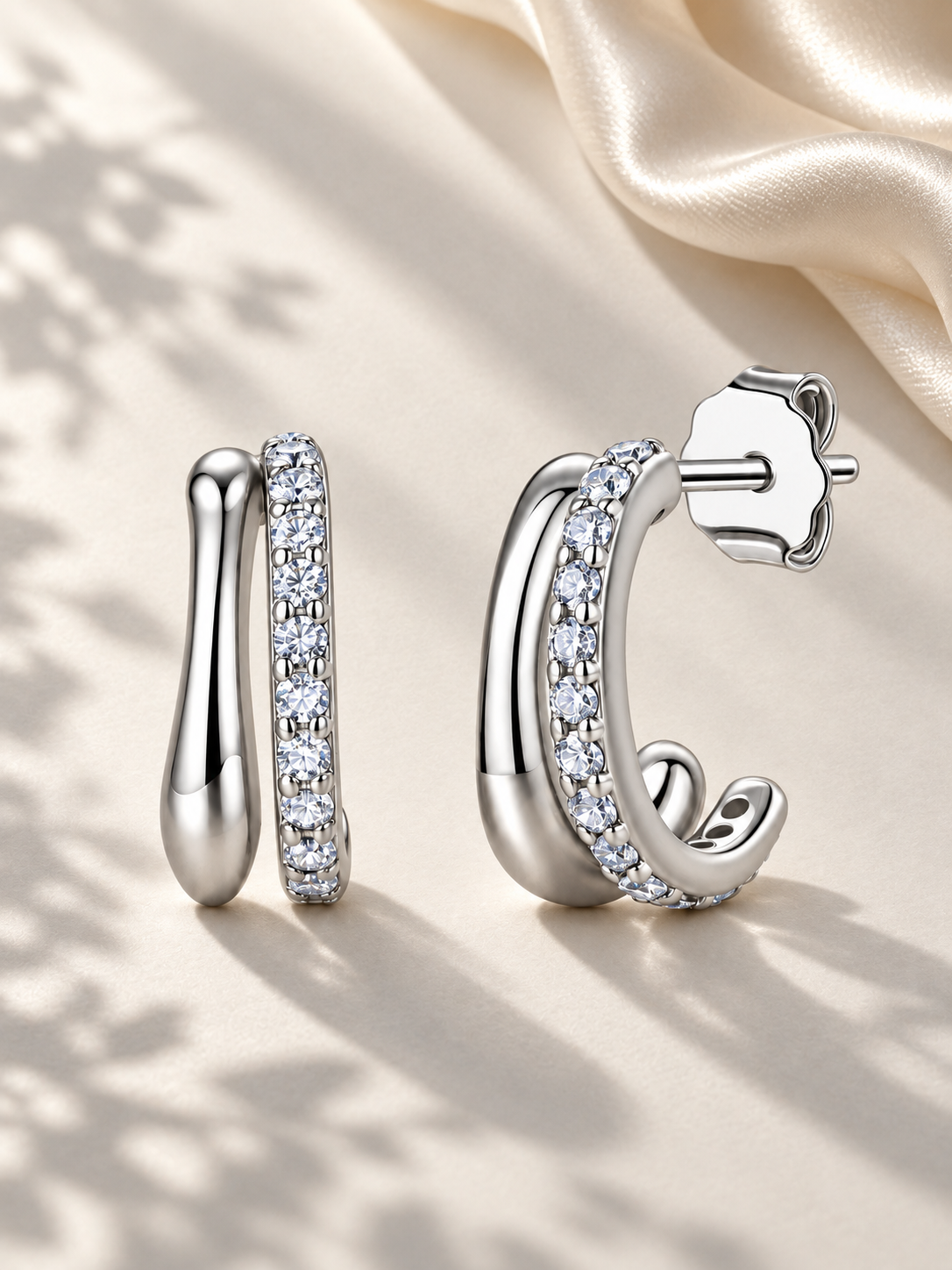 Cercei Silver Luminous Curve cu Moissanite 6A