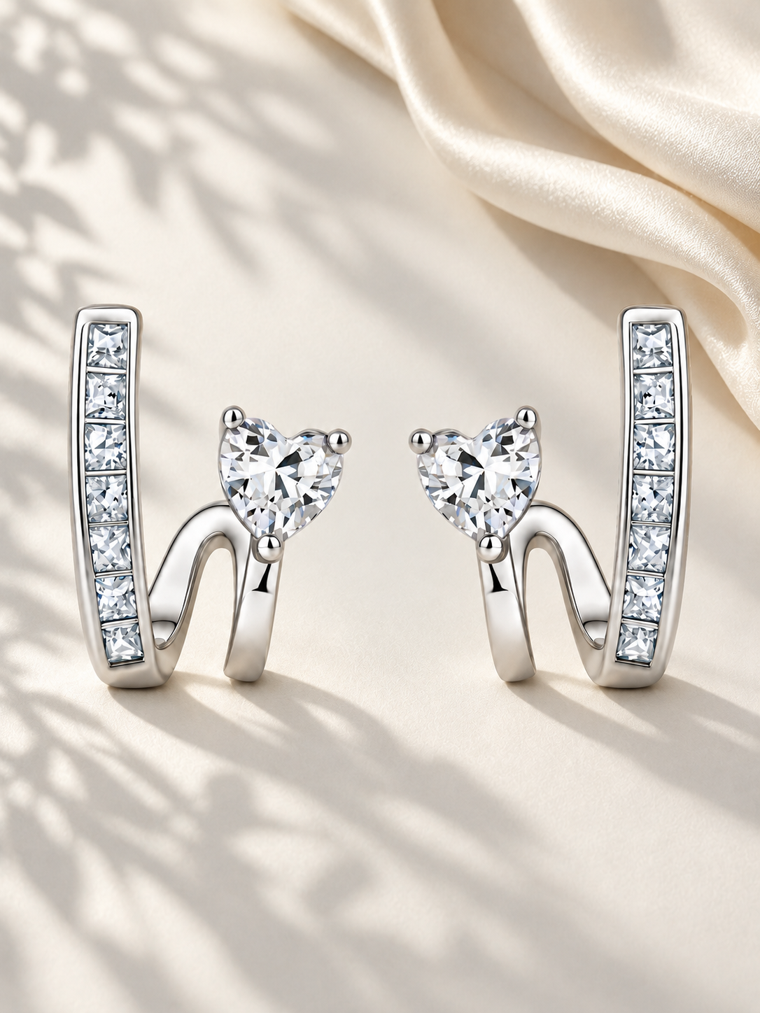 Cercei Silver cu Moissanite Heart și Princess