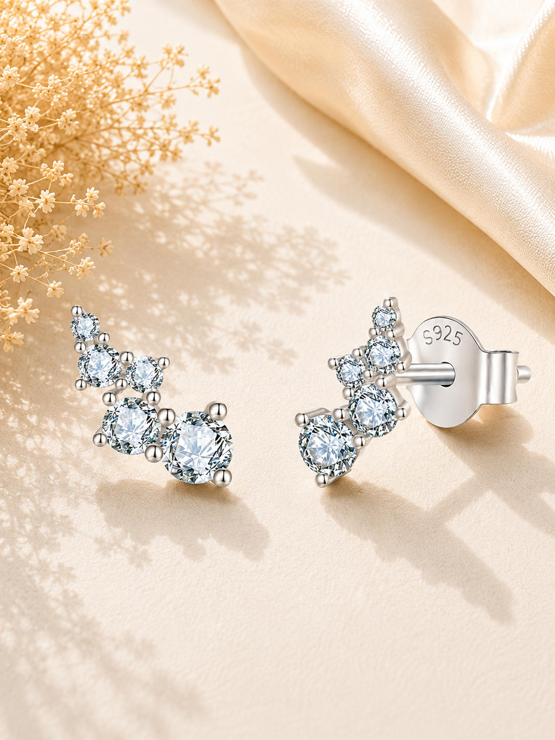 stud din argint cu Moissanite certificat GRA