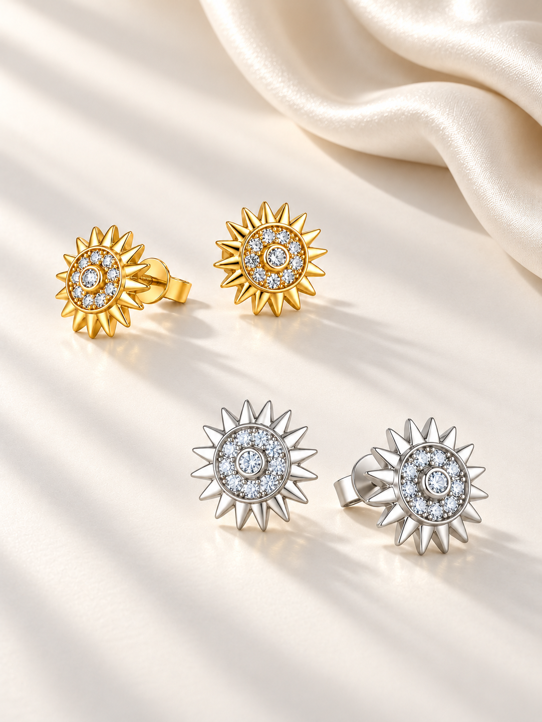 Cercei Stud Aurii Soare cu Moissanite