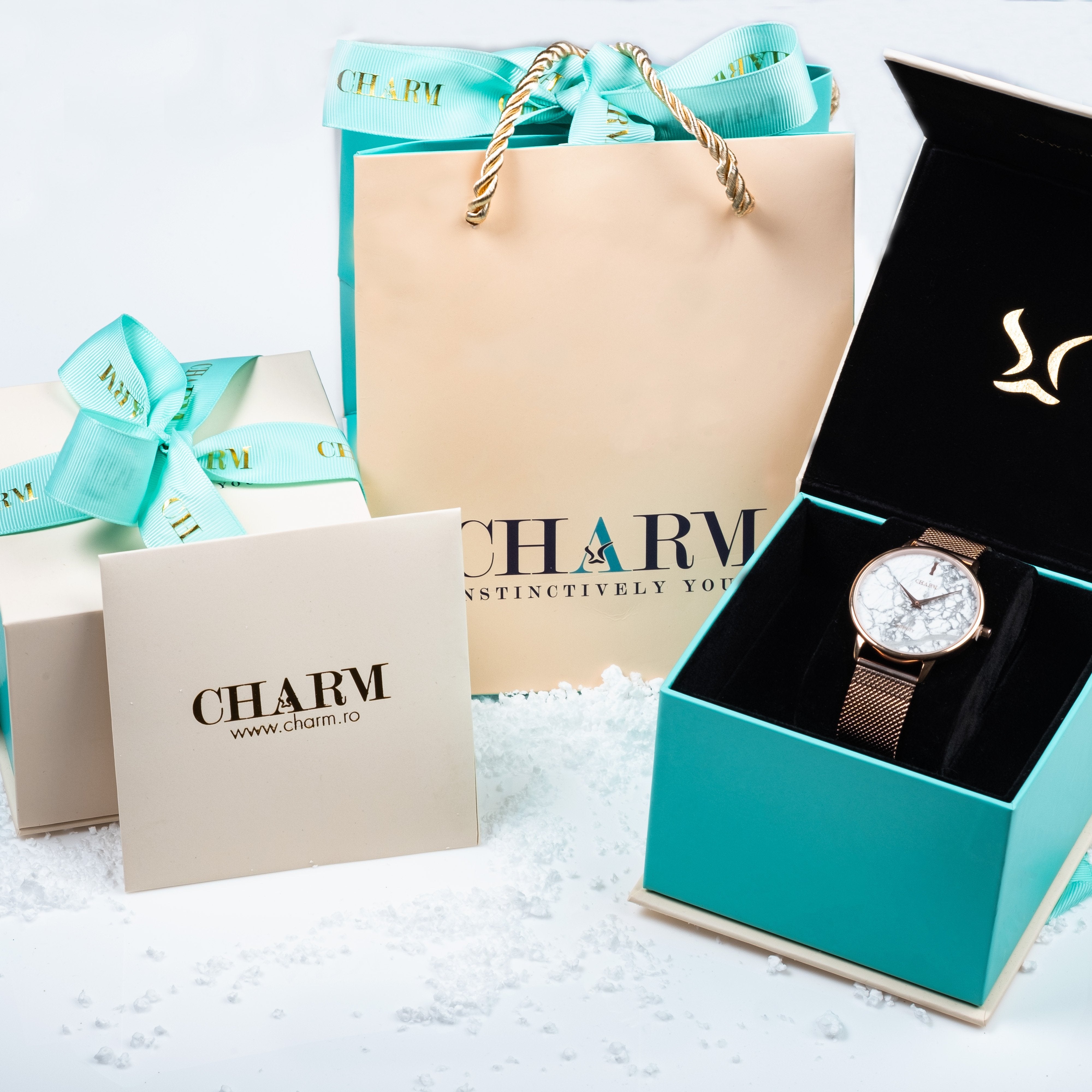 Set Cadou : Ceas Infinity Chloris Grey + Curea din otel inoxidabil Rose Gold