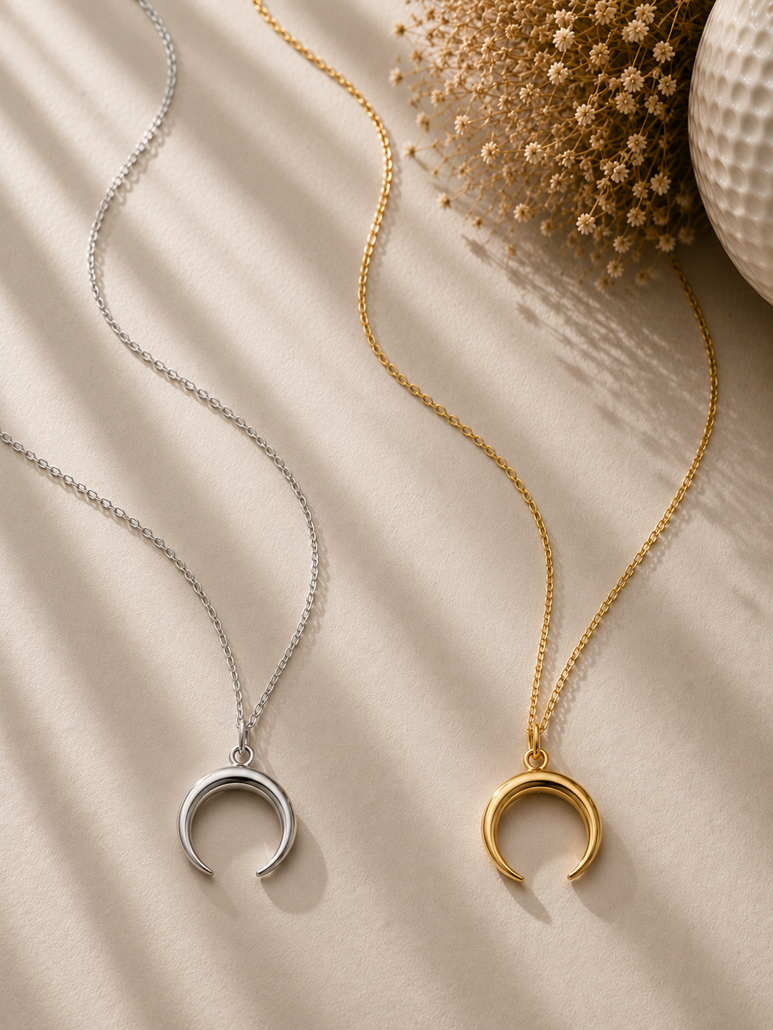 Colier din argint 925 Gold Lunar Crescent cu semiluna auriu si argintiu