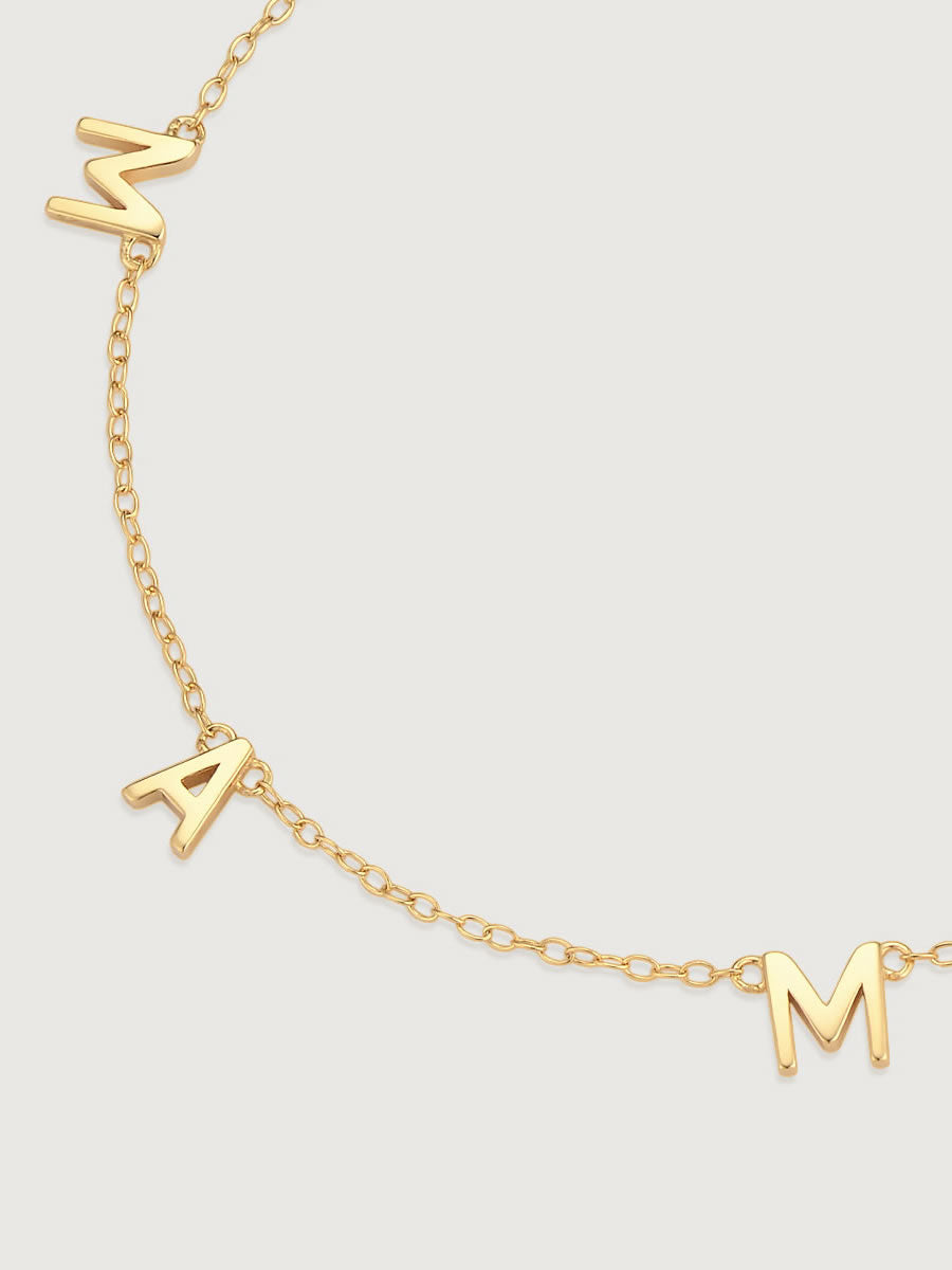 Detaliu colier placat cu aur din argint 925 cu mesaj Mama