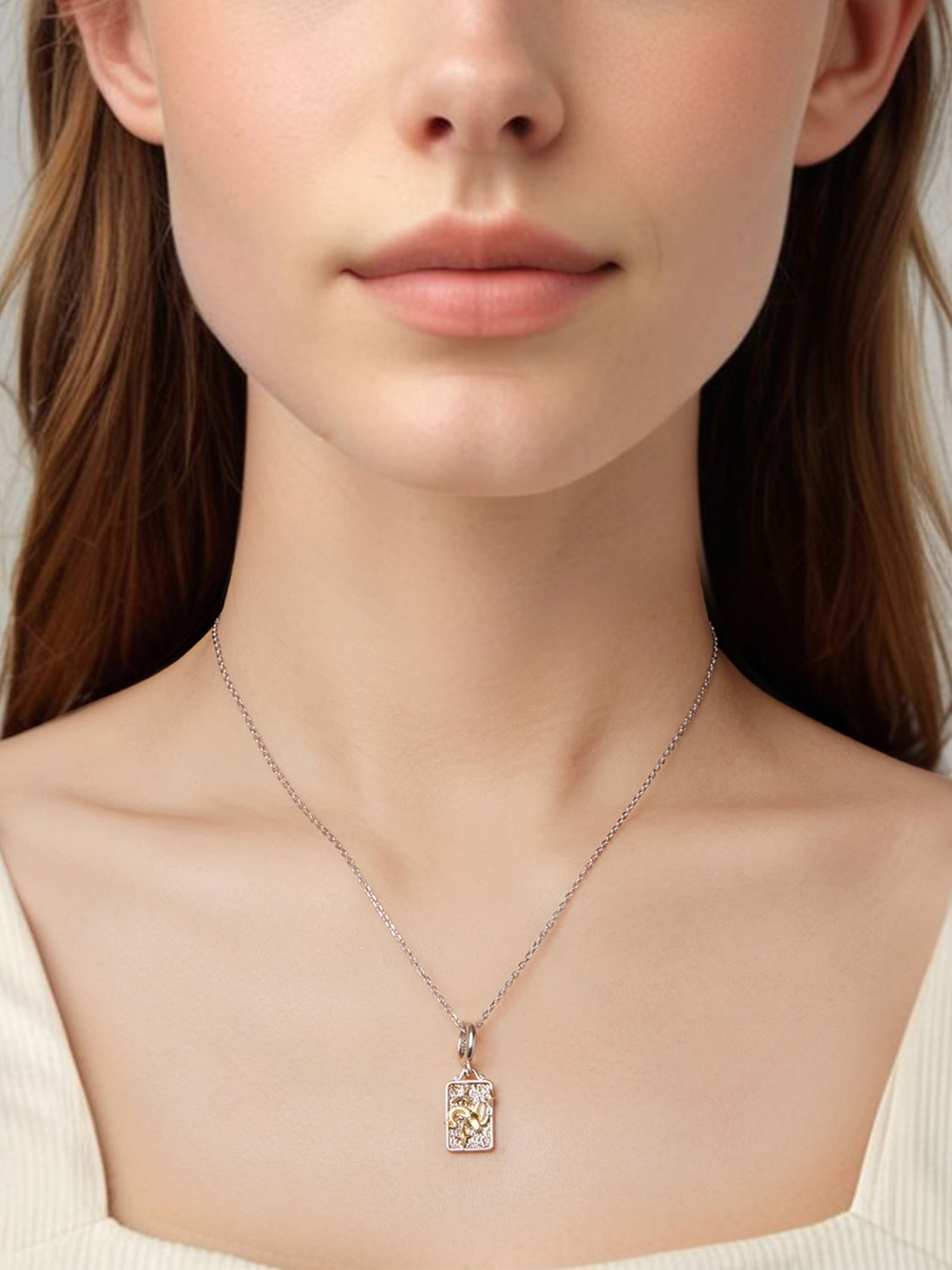 Colier argint Berbec cu accente aurii si zirconii