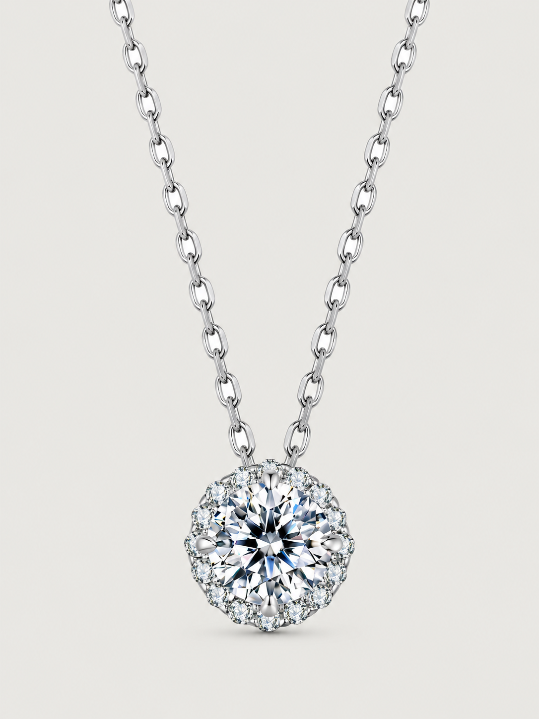 Colier din argint Eternal Glow Halo cu moissanite GRA, ideal pentru cadou