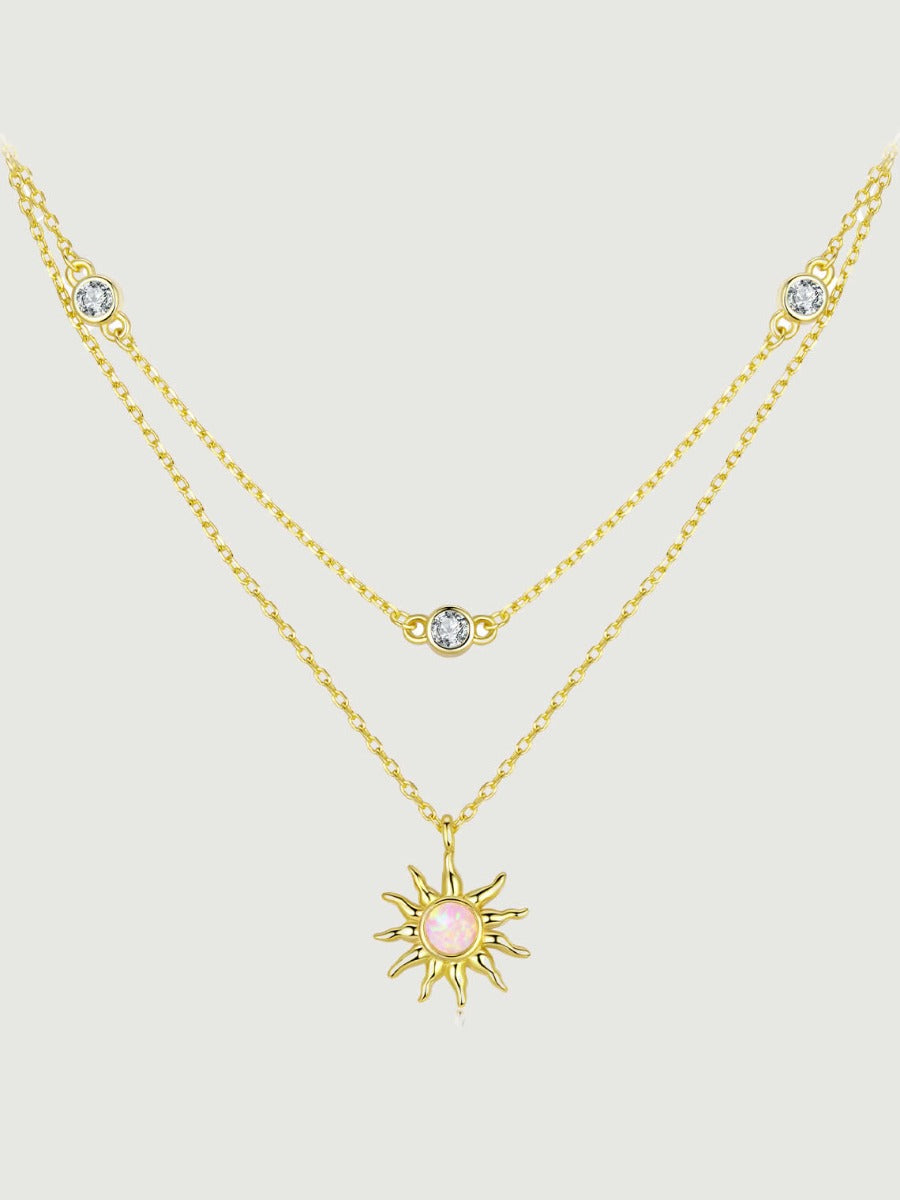 Colier din argint layered cu pandantiv soare opal