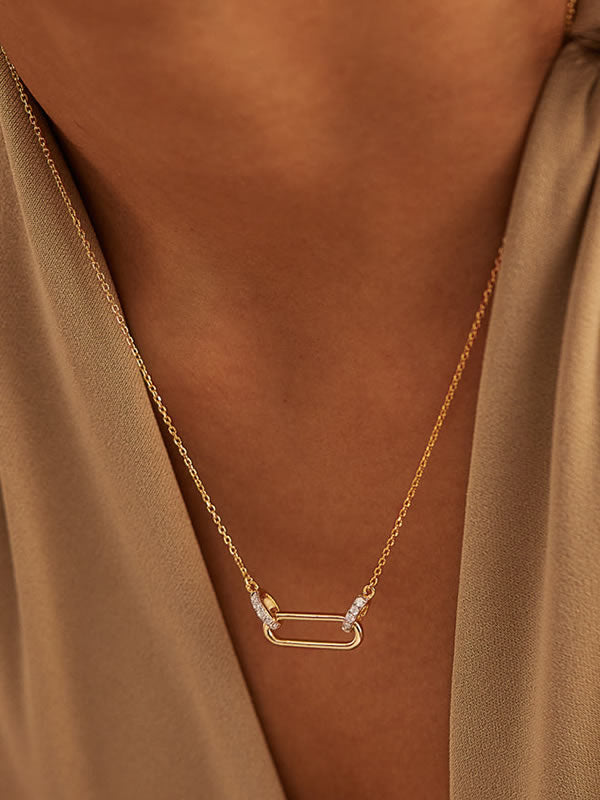 Colier argint cu design geometric și zirconii