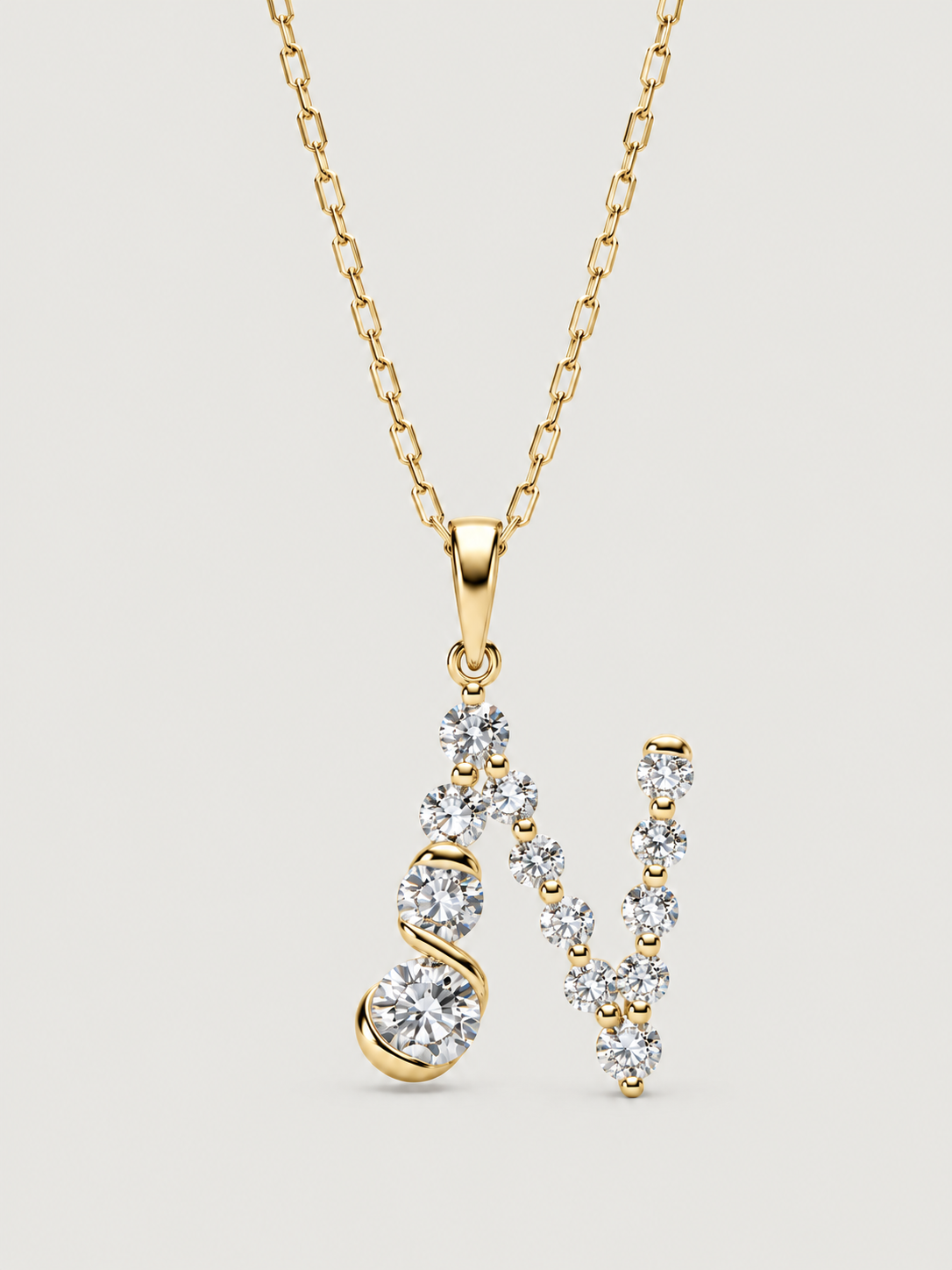 Colier din Argint Gold Crystal Embrace Initial Litera N