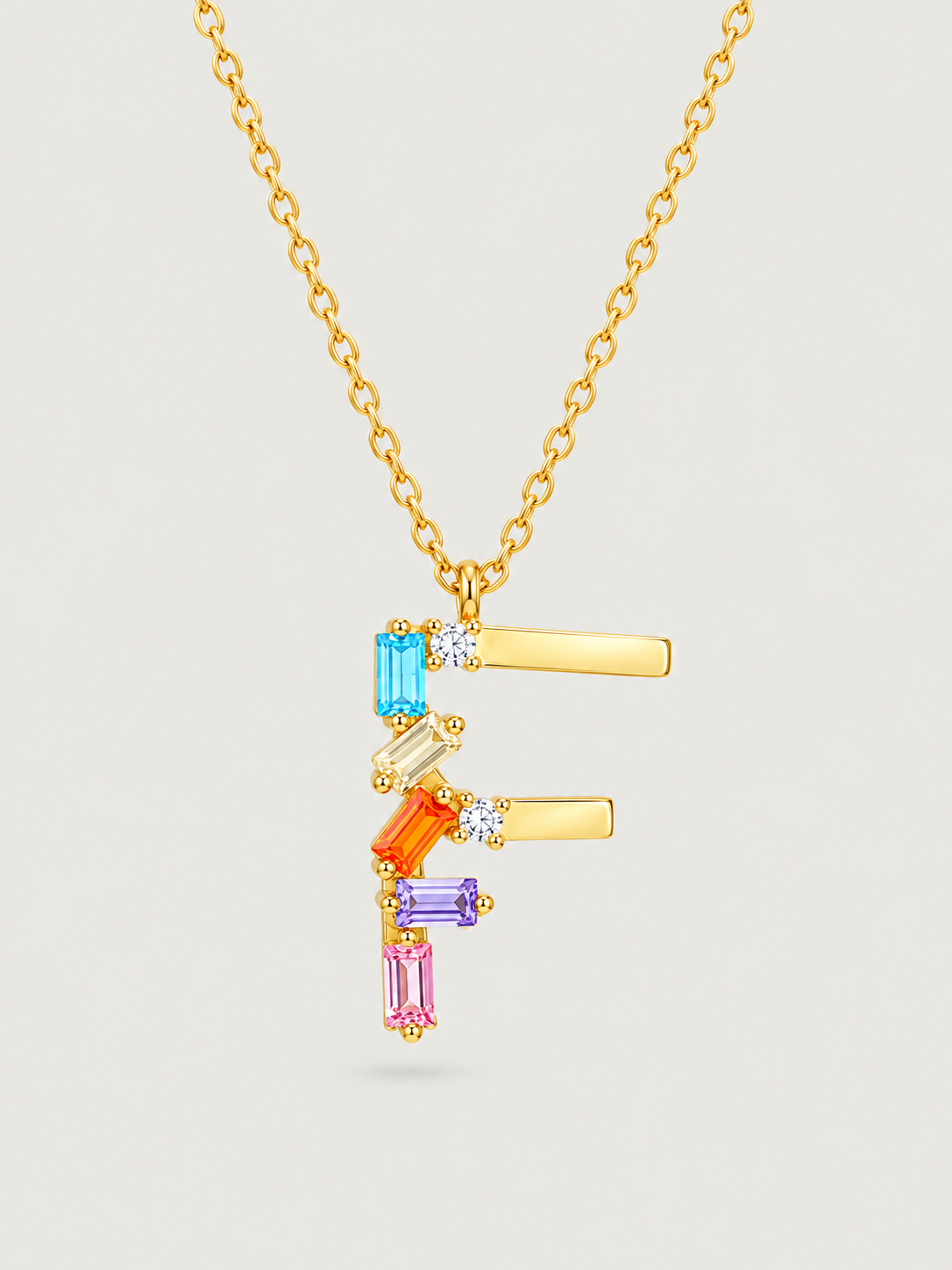 Colier din Argint Gold Rainbow Initial Litera F