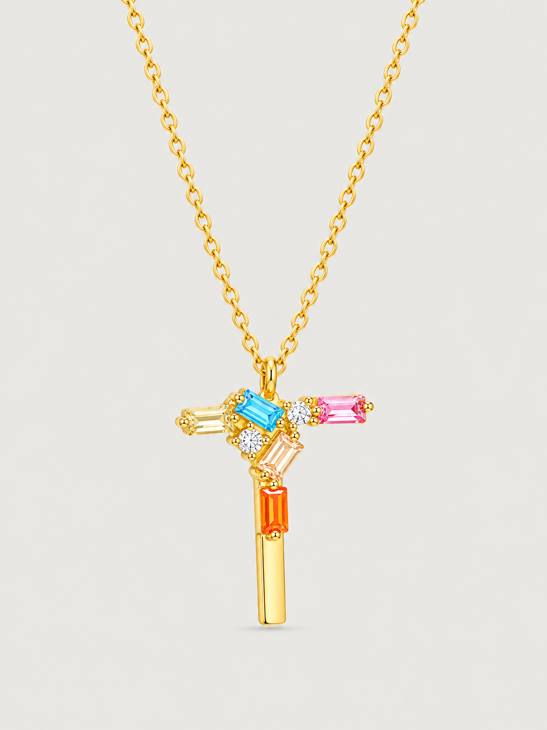 Colier din Argint Gold Rainbow Initial Litera T