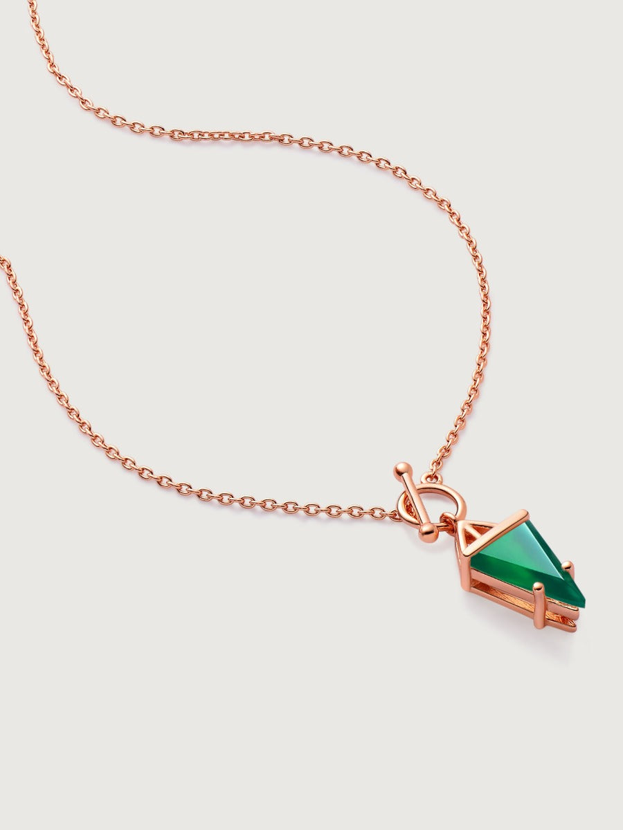 Colier din Argint Green Onyx Sara Rose Gold cu Pandantiv Verde