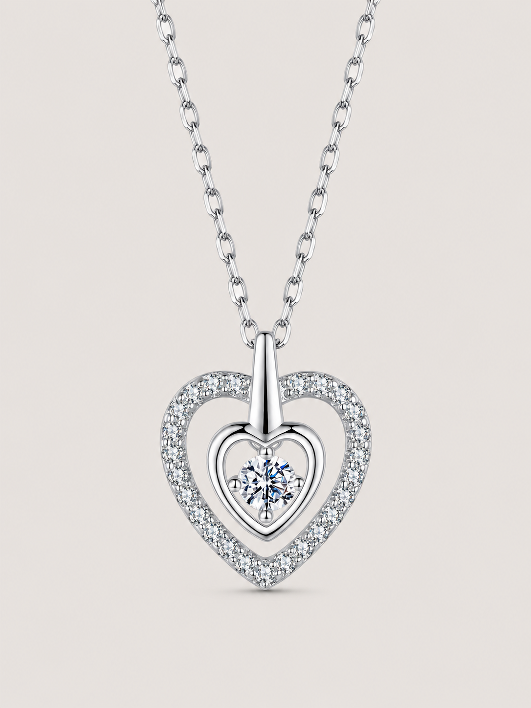 Colier din Argint cu Moissanite Dancing Heart