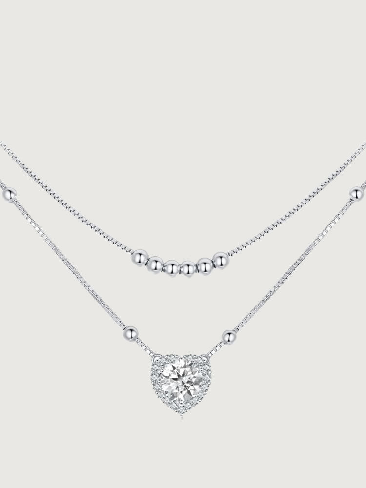 Colier din argint Moissanite Dual Heart Harmony cu inimă și moissanite 1 ct