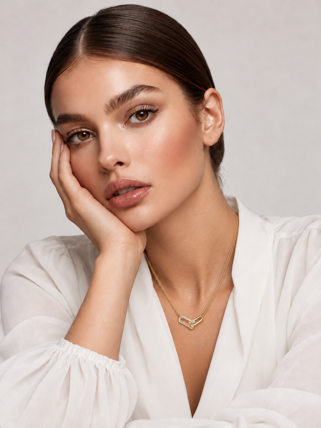 Colier din Argint Moissanite Gold Éclat Link pe model