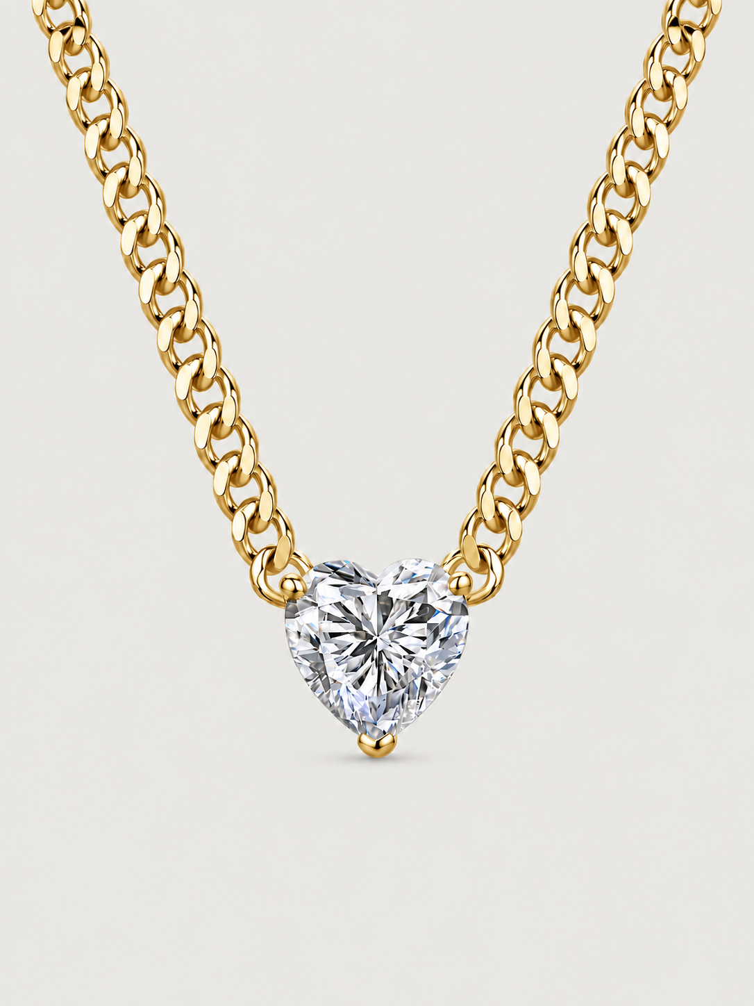 Colier din Argint Moissanite Gold Heart Solitaire