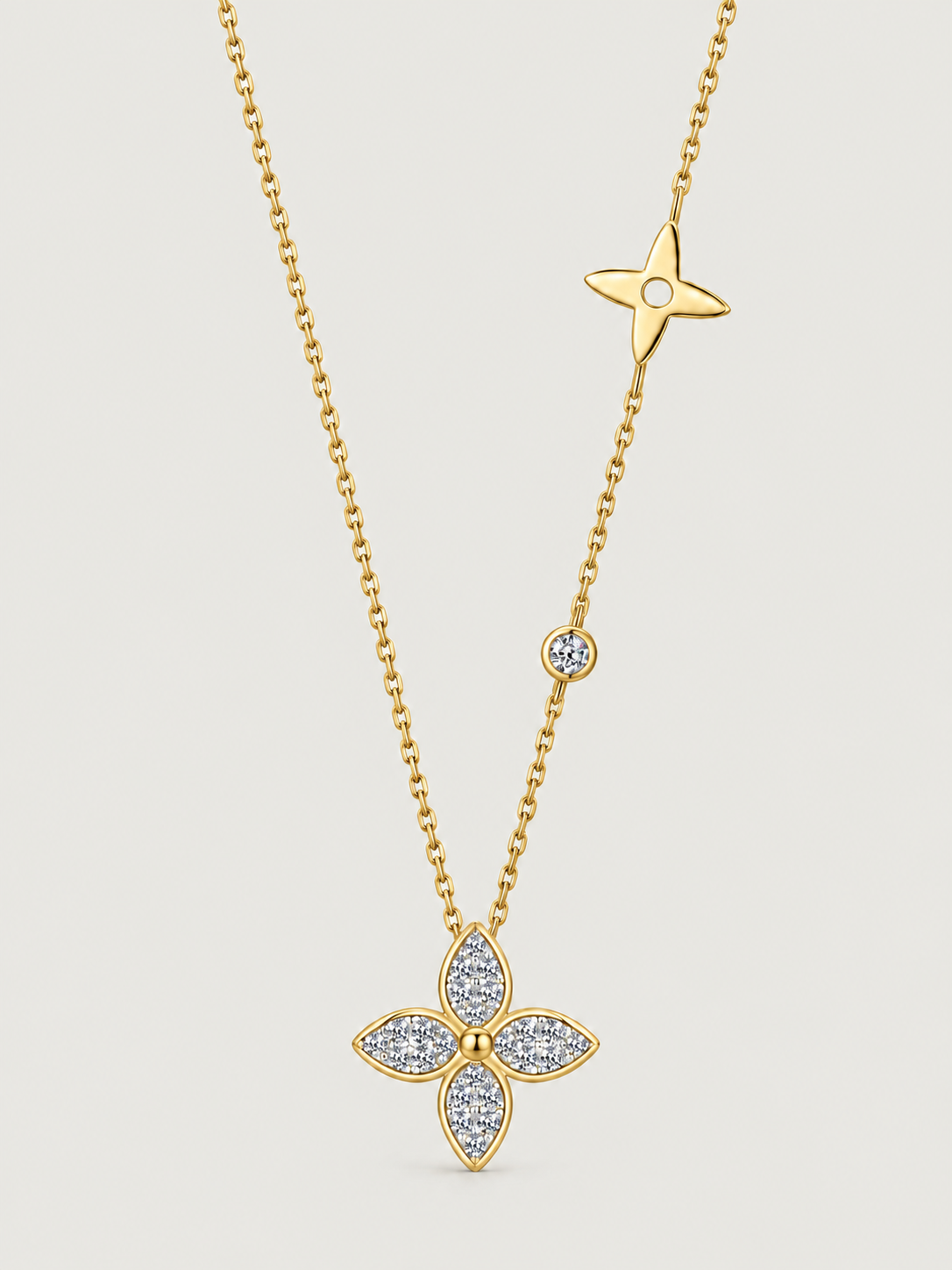 Colier din Argint Moissanite Gold Stellar Clover