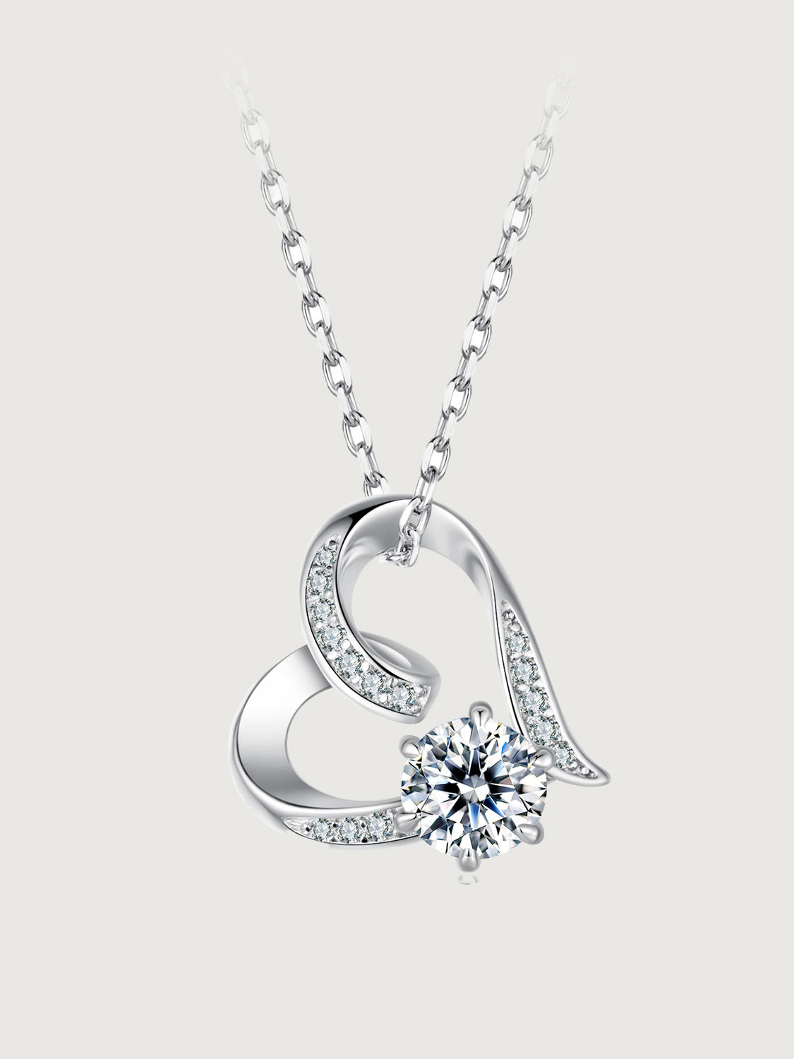 Colier argint cu moissanite in forma de inima