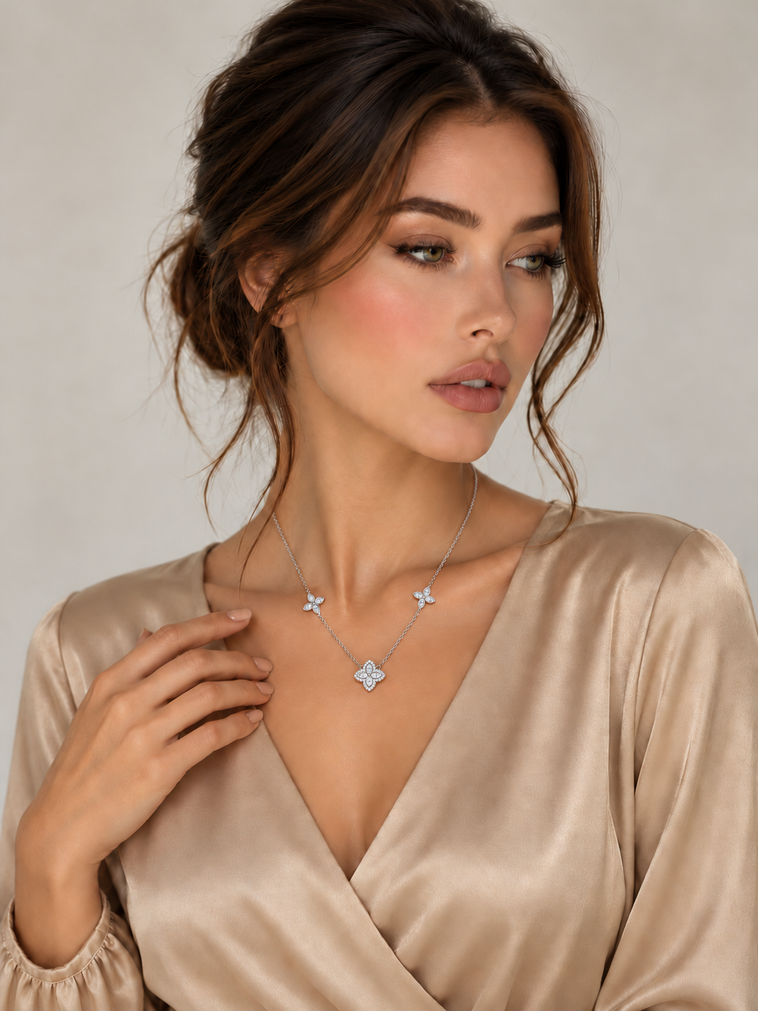 Colier din Argint Moissanite Silver Celestial Bloom pe model
