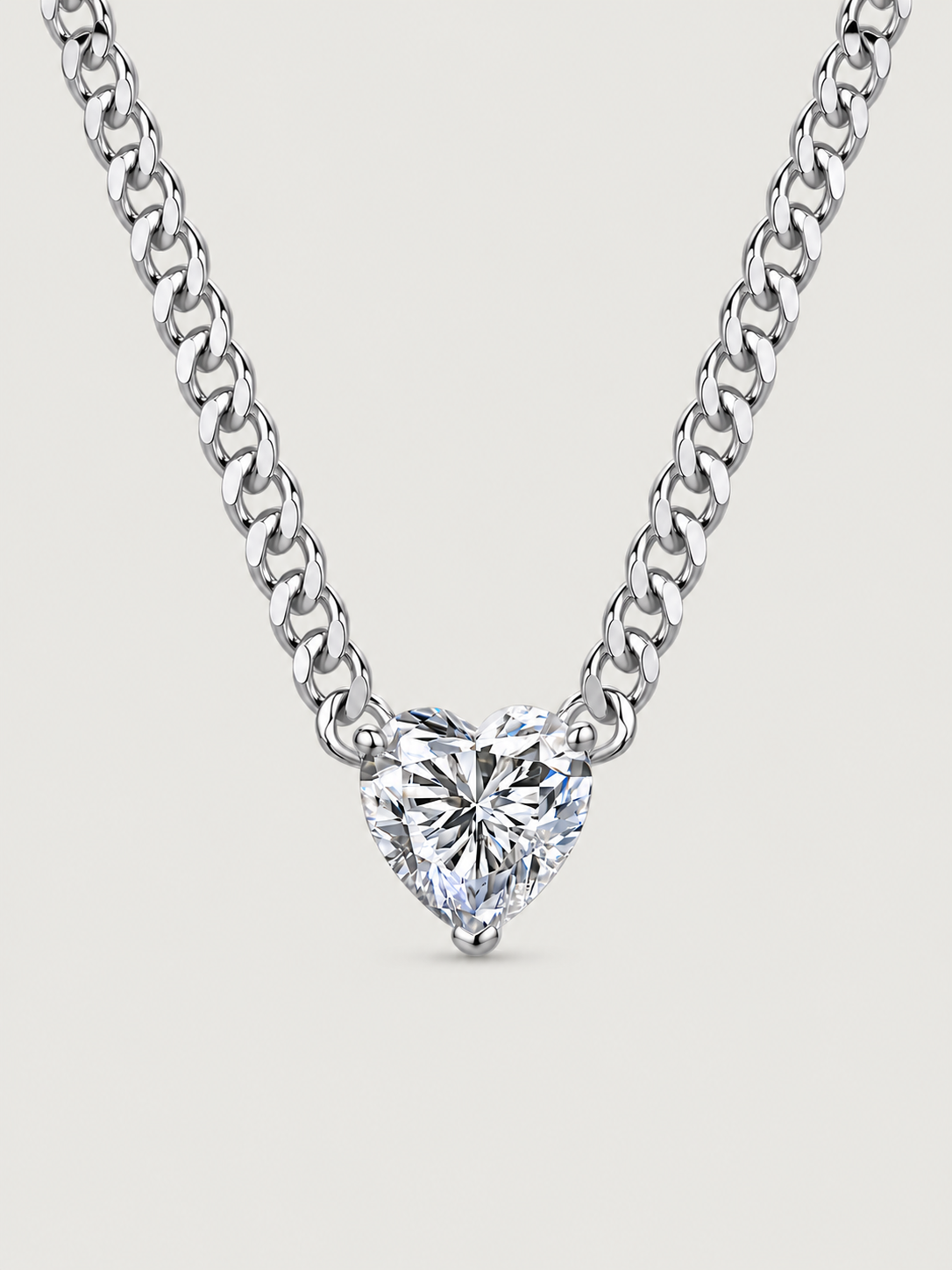 Colier din Argint Moissanite Silver Heart Solitaire