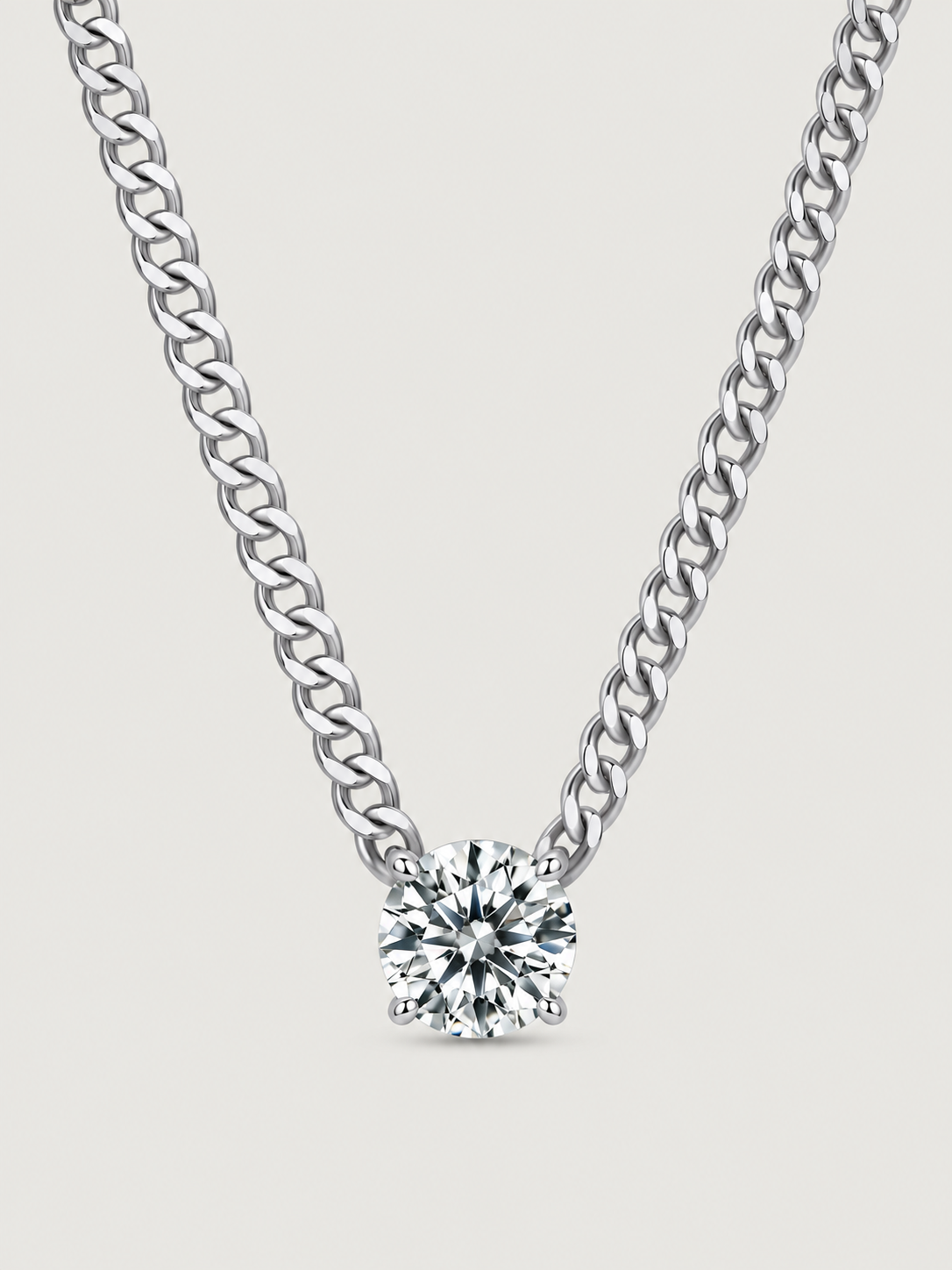 Colier din Argint Moissanite Silver Solitaire Cuban