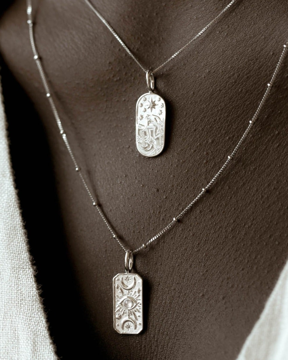 Colier argint cu ochi, luna si stele cu piatra lunii