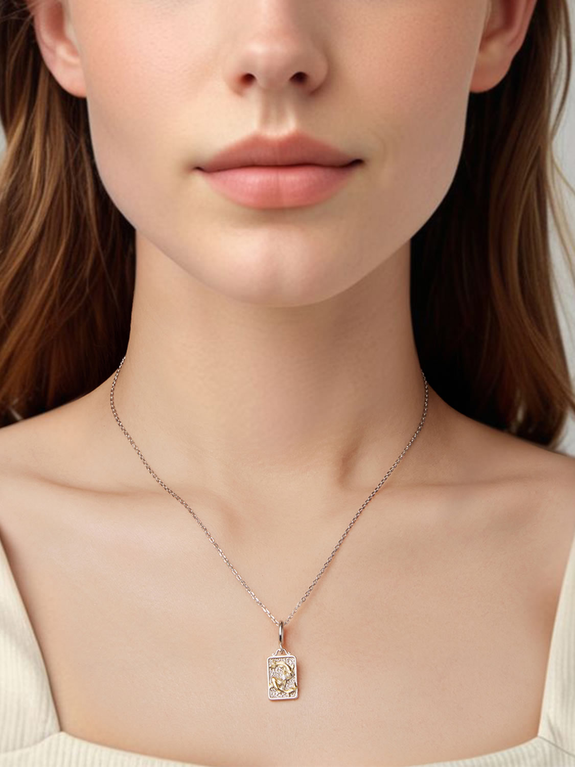 Colier argint Pesti cu accente aurii si zirconii