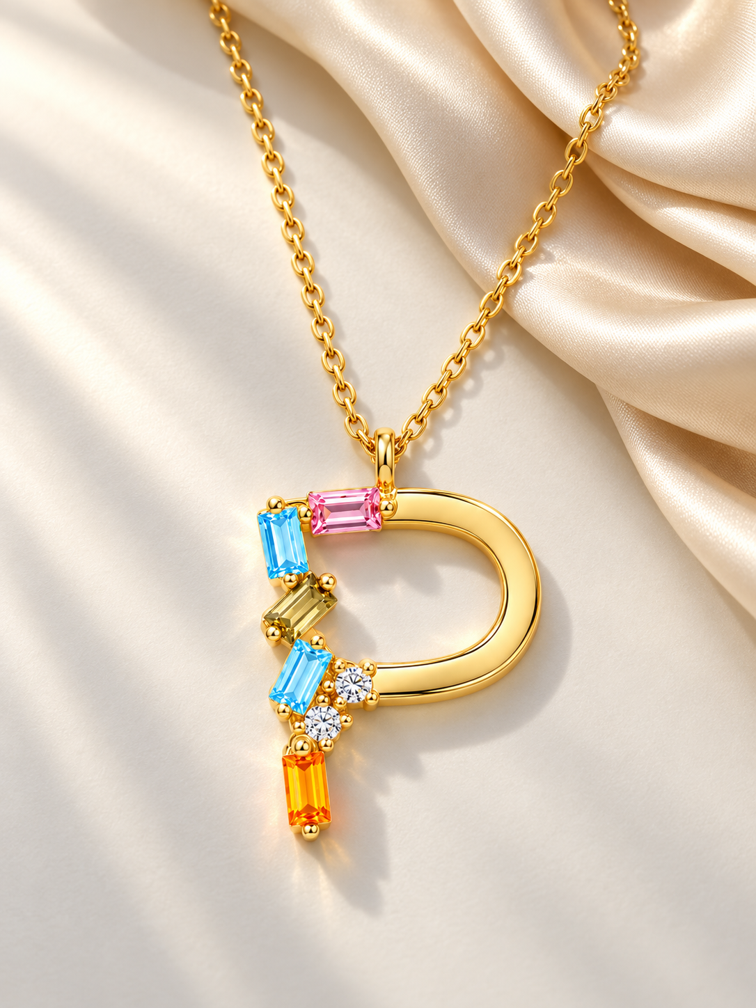 Colier Auriu din Argint 925 cu Inițiala P Colorată