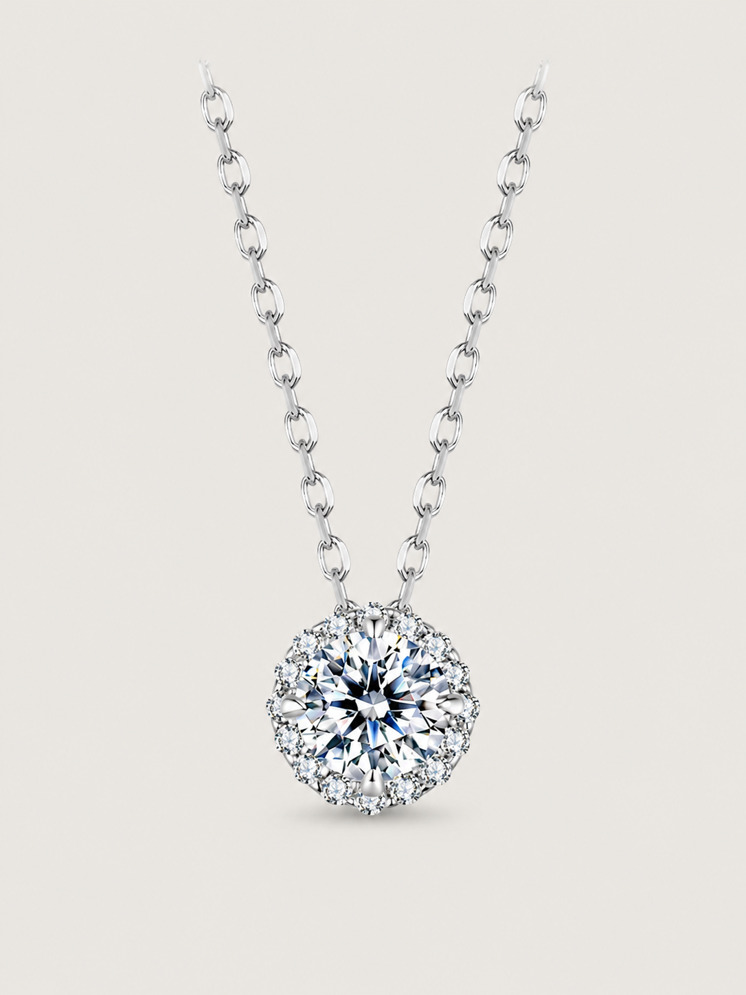 Colier din argint Eternal Glow Halo cu moissanite GRA, ideal pentru cadou
