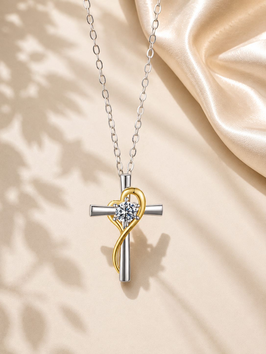 Colier Cross of Light din argint placat cu aur alb și aur galben