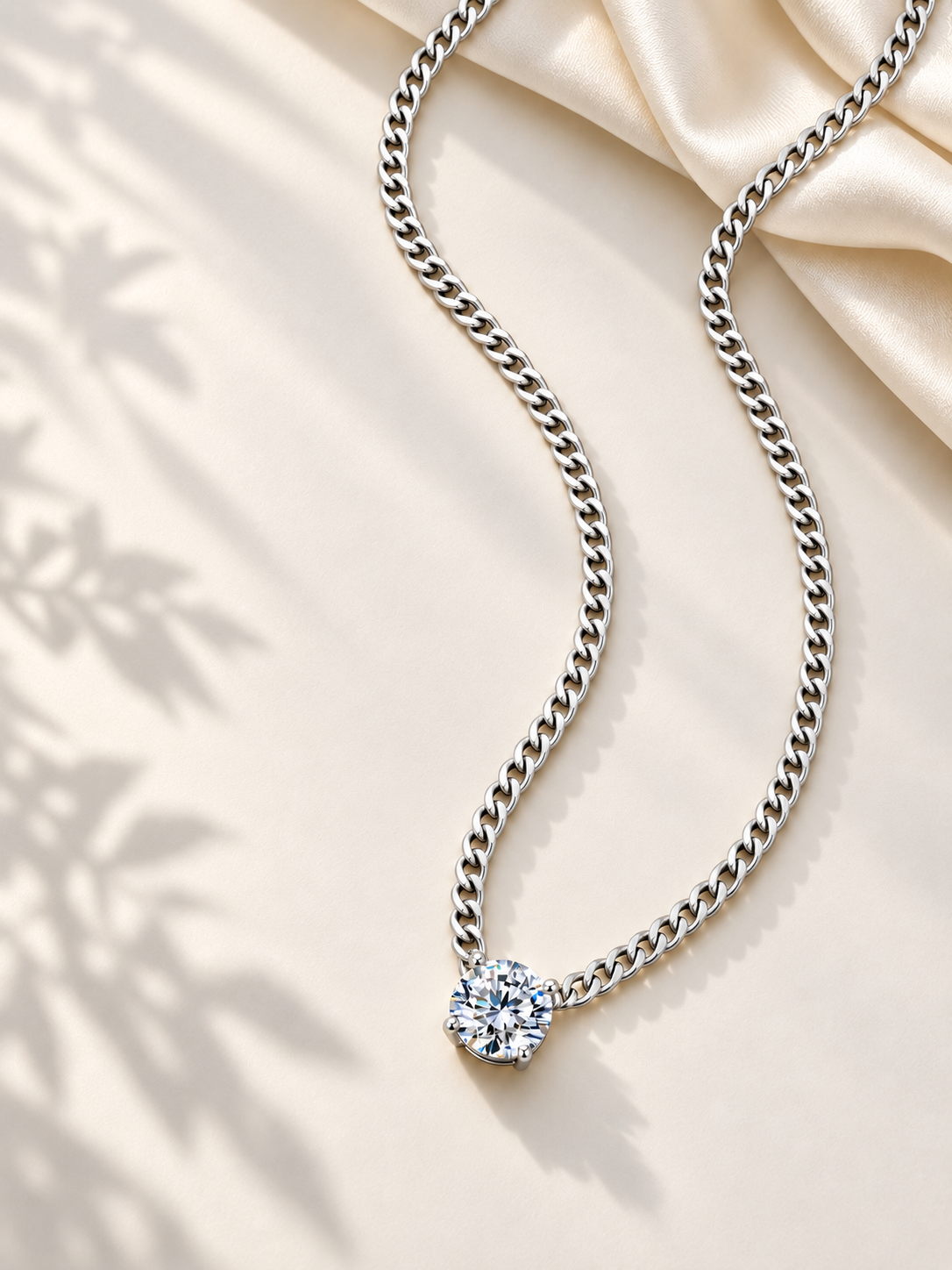 Colier Cuban Silver cu Moissanite Round