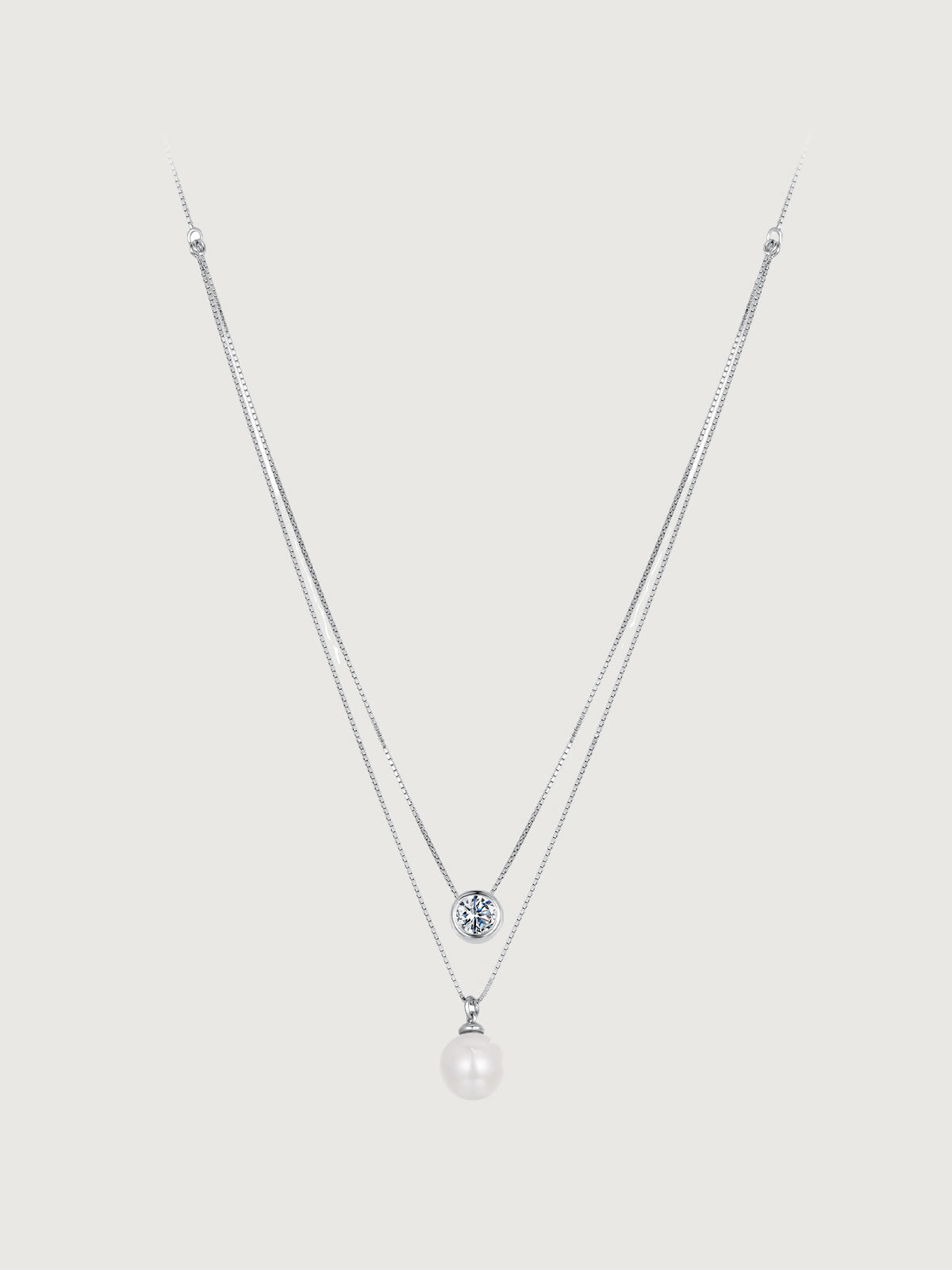 Colier dublu din argint cu perlă și moissanite