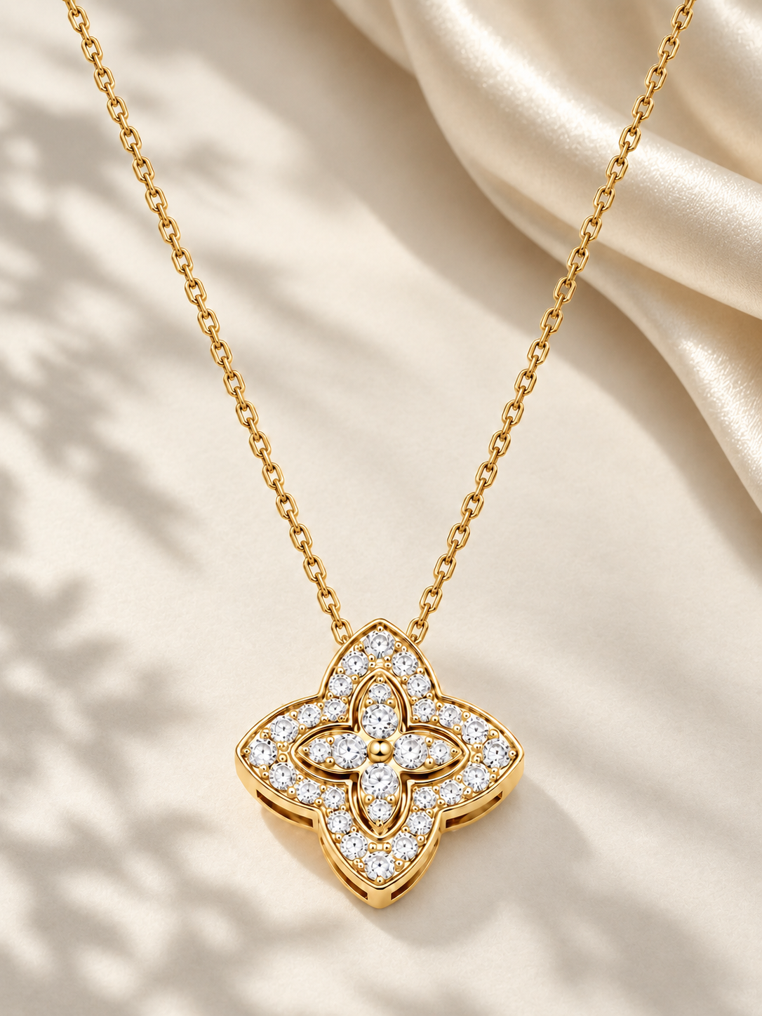 Colier Gold cu Pandantiv Floare și Moissanite