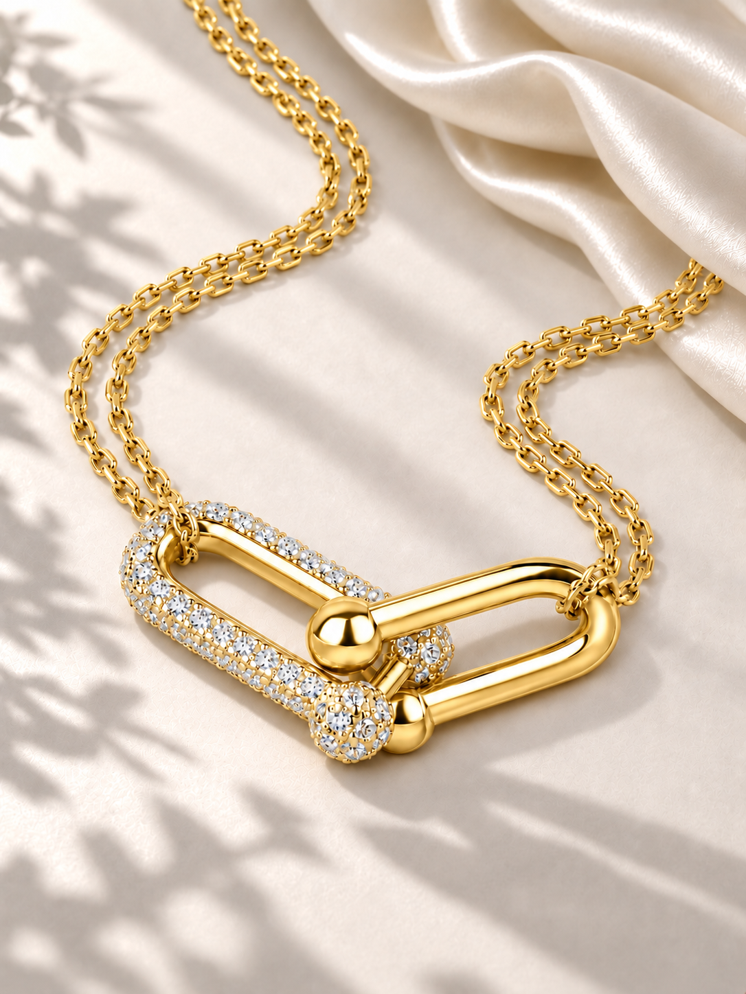 Colier Gold cu Moissanite și Lanț Dublu