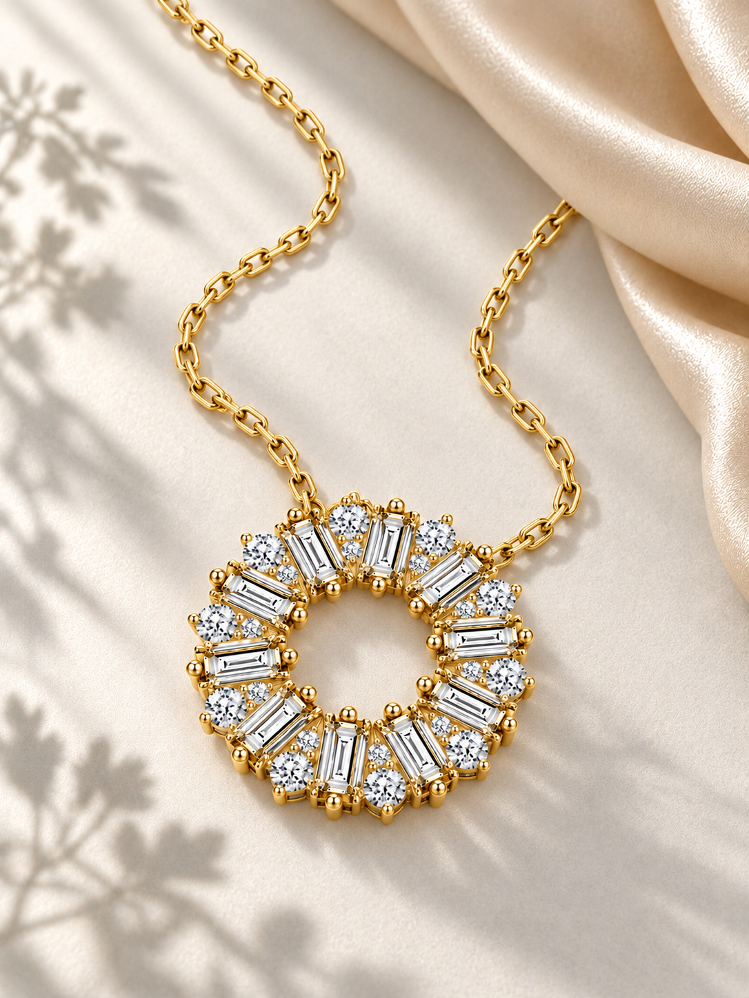 Colier Gold cu Pandantiv Circular și Moissanite