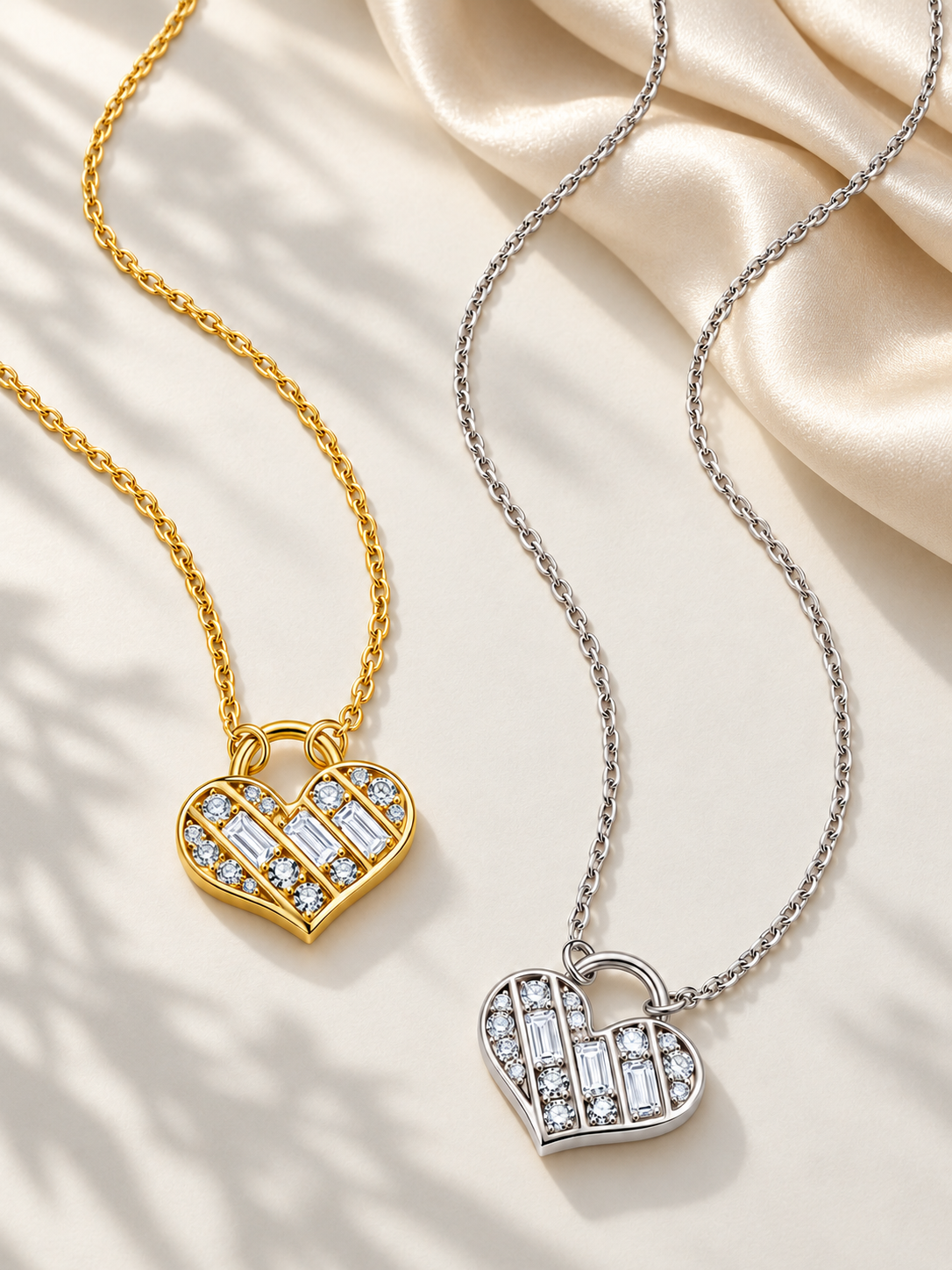 Colier Heart Mosaic Argintiu si Auriu cu Moissanite