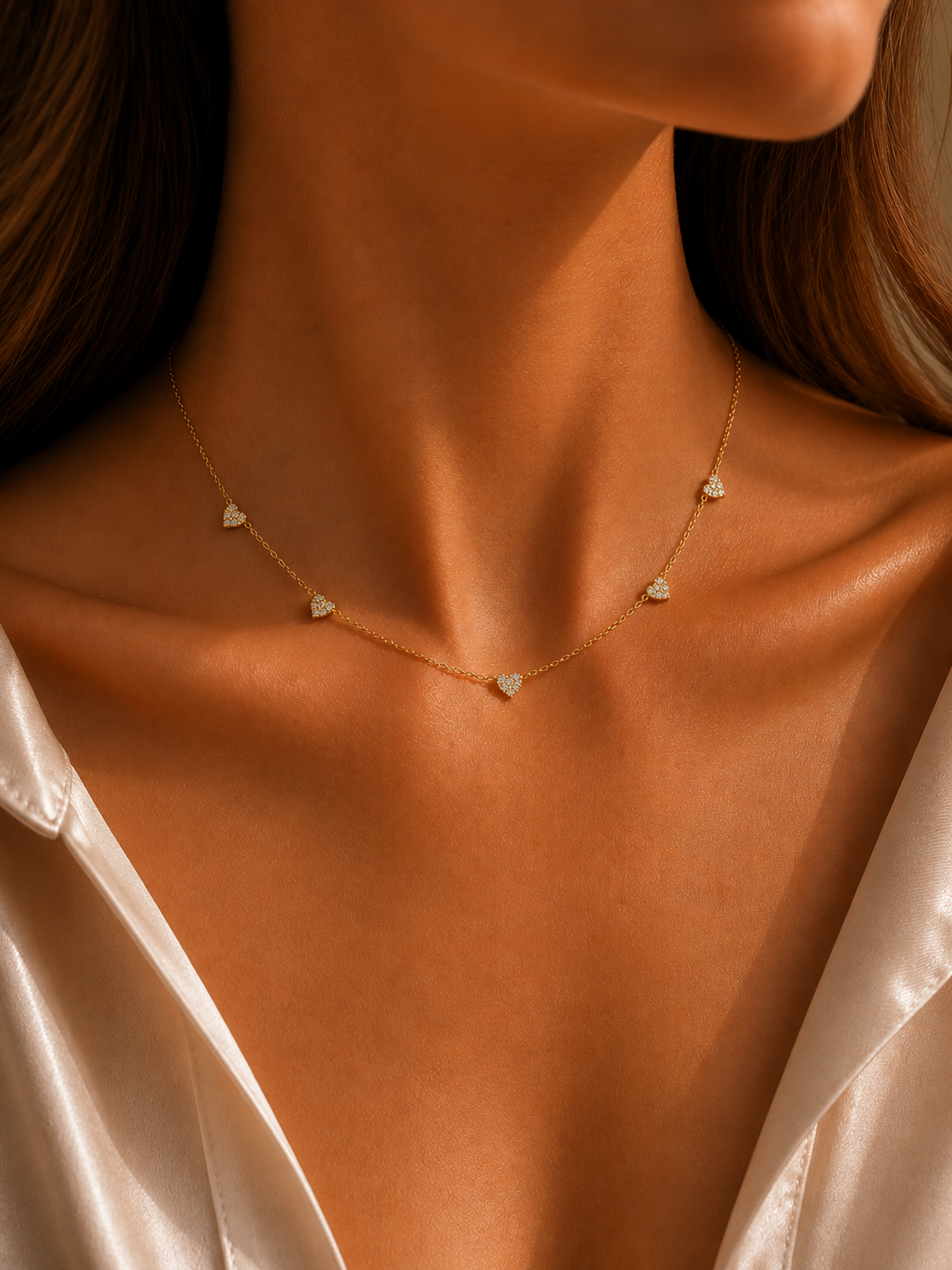 Colier cu inimioare din argint 925 aurit Gold Hearts in Harmony purtat