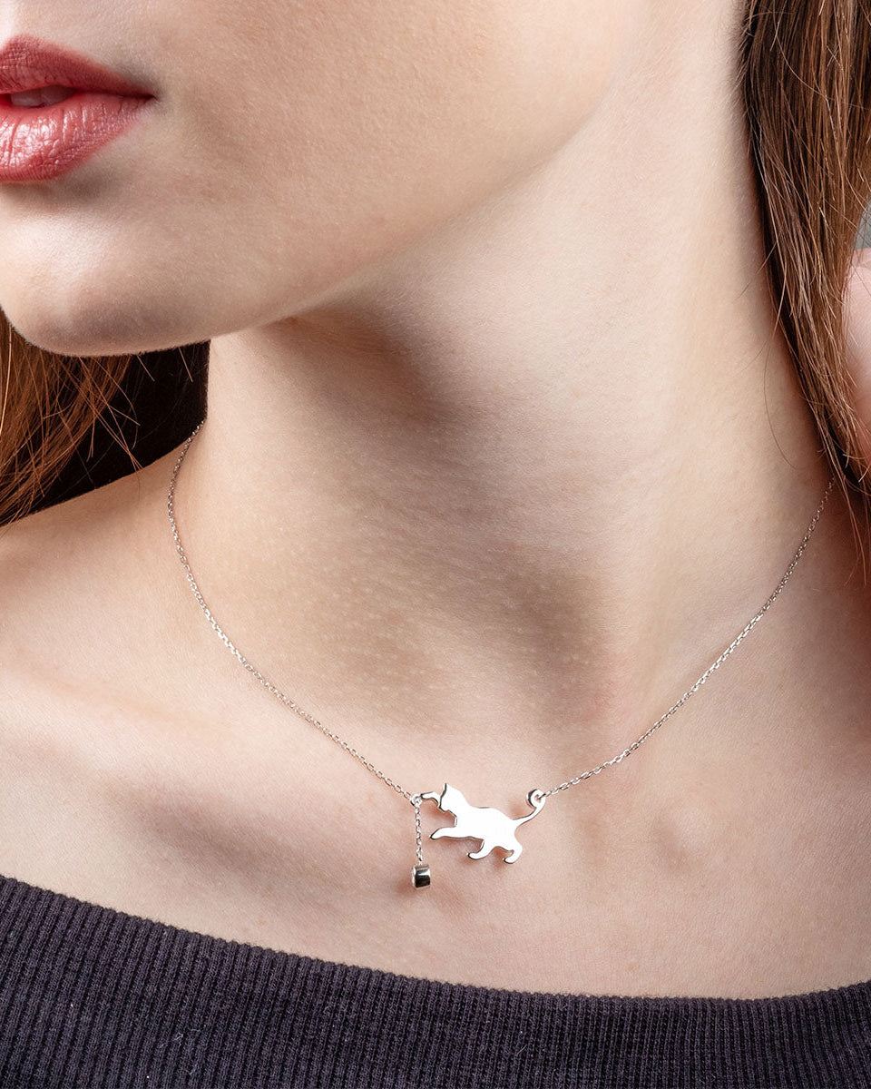 Colier pisica argint minimalist elegant