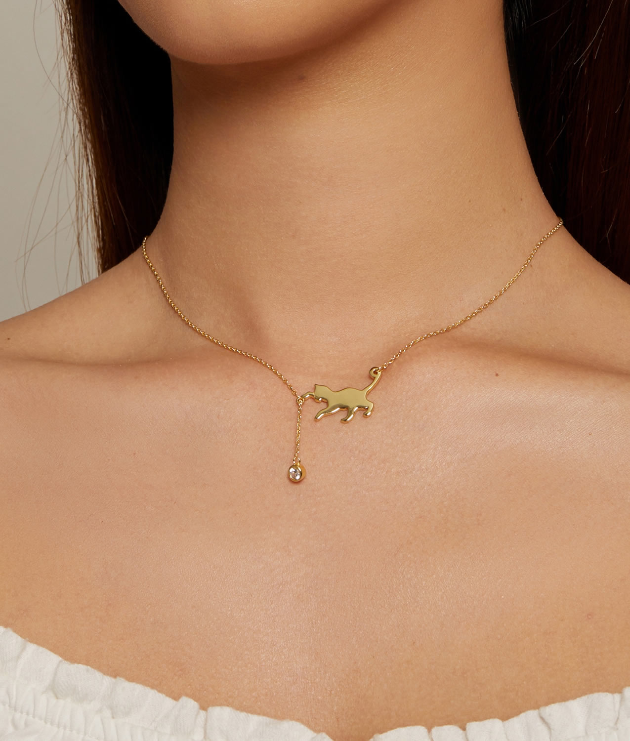 Colier pisica aur 14k cu pandantiv jucaus