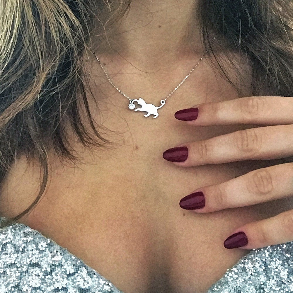 Pandantiv cu Lantisor din Argint Playful Kitten