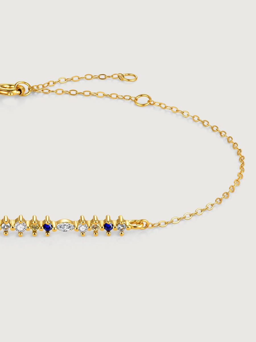 Detaliu zirconii colorate 5A brățară aurie din argint