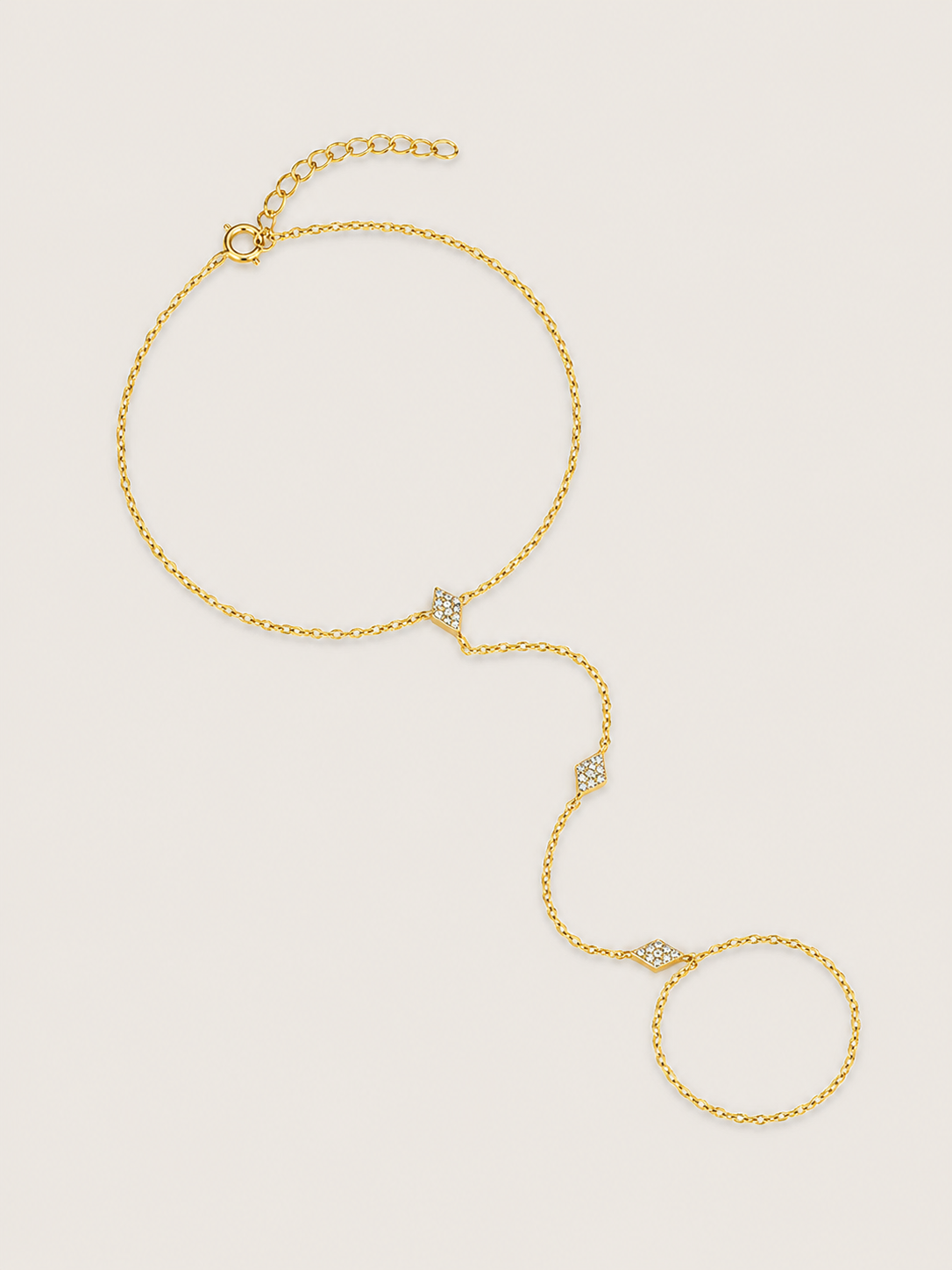 Brățară hand chain aurie cu romburi și zirconii
