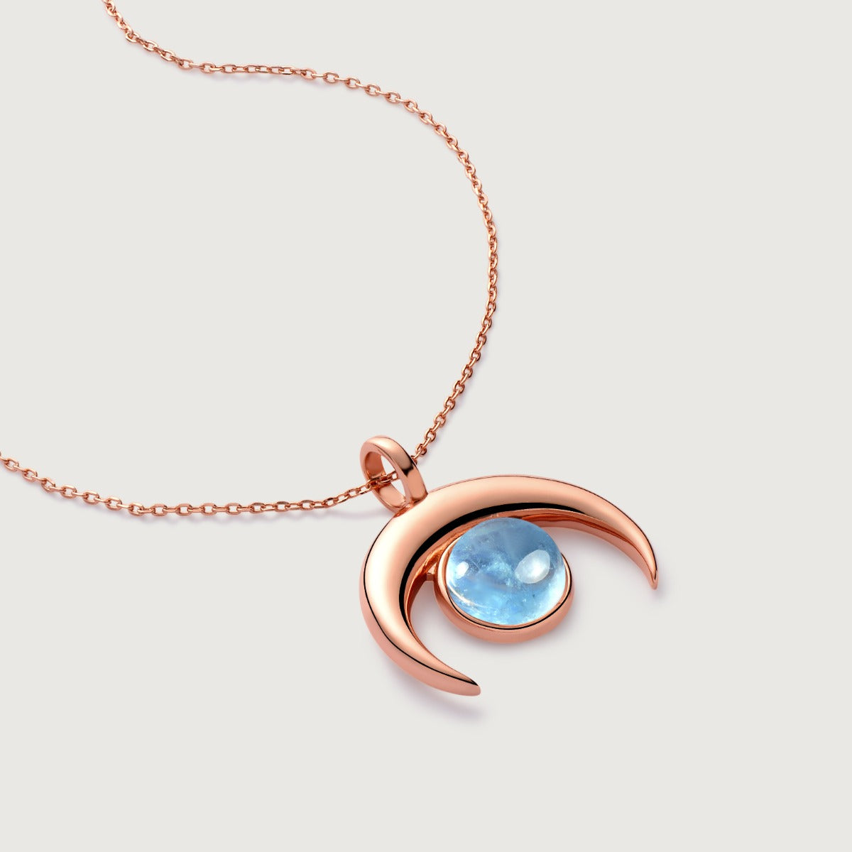 Pandantiv cu Lantisor din Argint Aquamarine Sofia Rose Gold