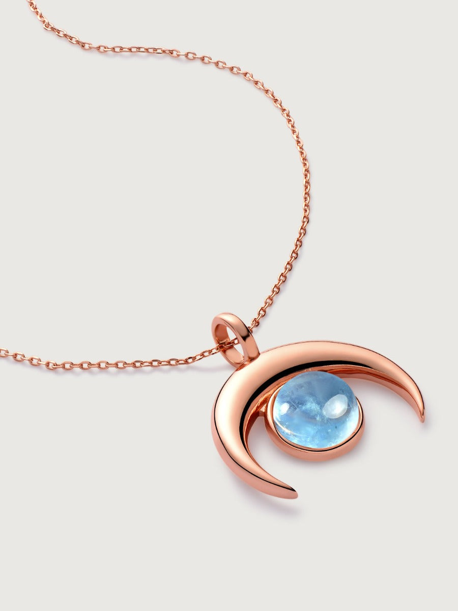 Pandantiv cu Lantisor din Argint Aquamarine Sofia Rose Gold