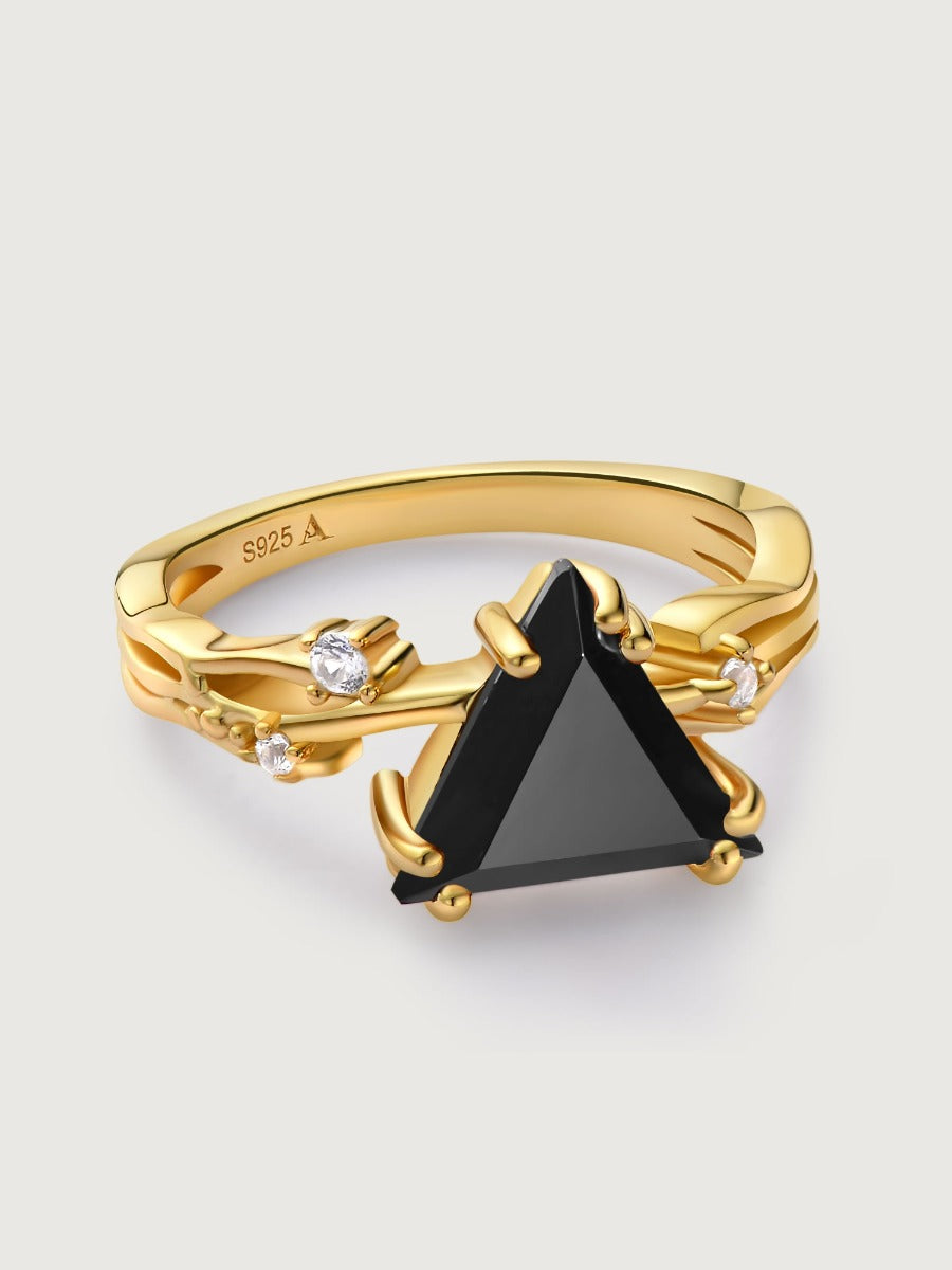 Inel din Argint Black Obsidian Valentina Gold