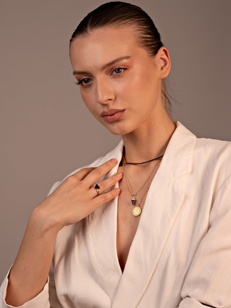 Pandantiv cu Lantisor din Argint Black Onyx Nocturne