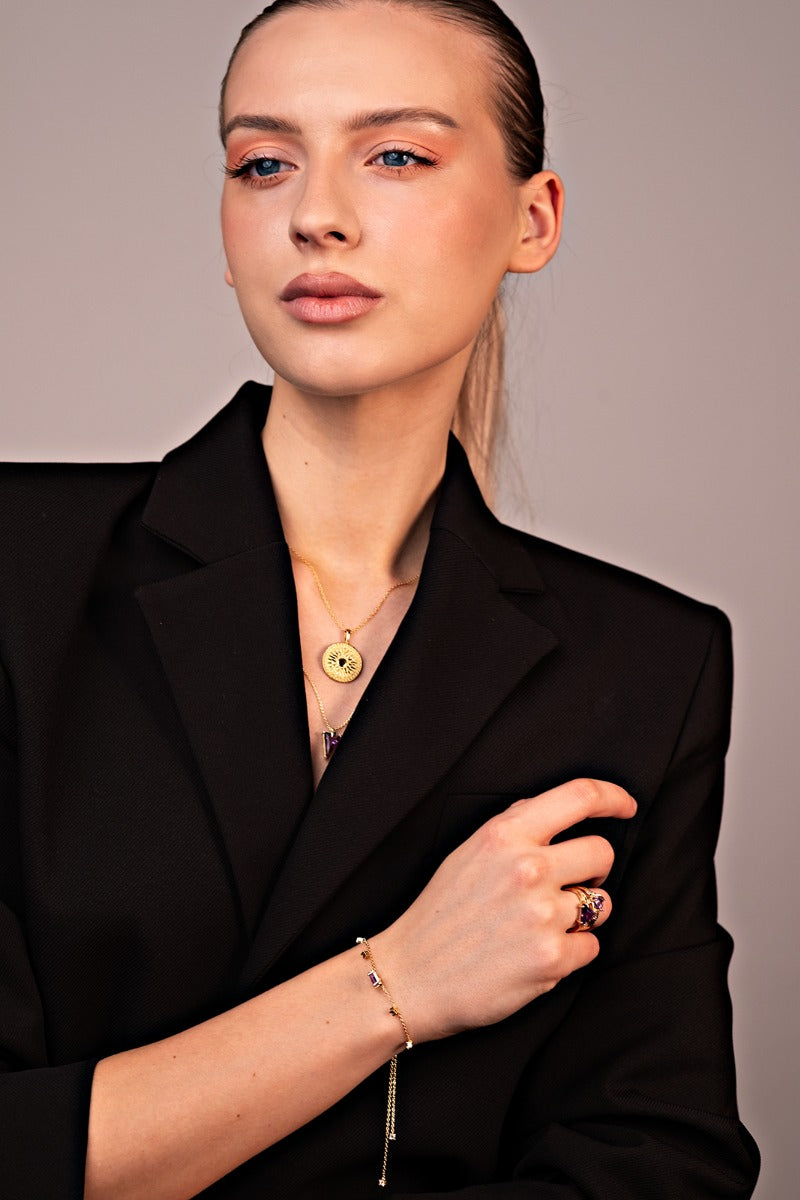 Pandantiv cu Lantisor din Argint Amethyst Elegance in Every Angle Auriu