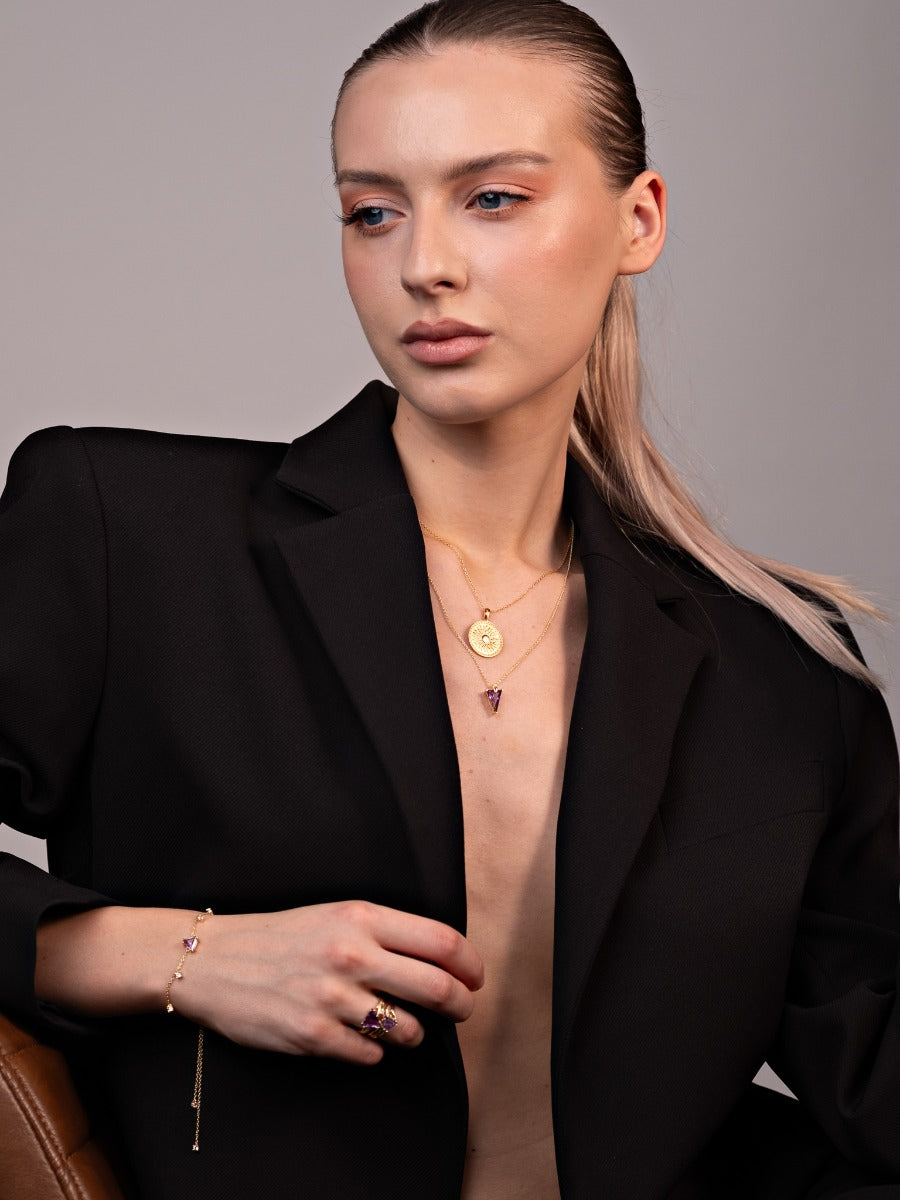 Pandantiv cu Lantisor din Argint Amethyst Elegance in Every Angle Auriu