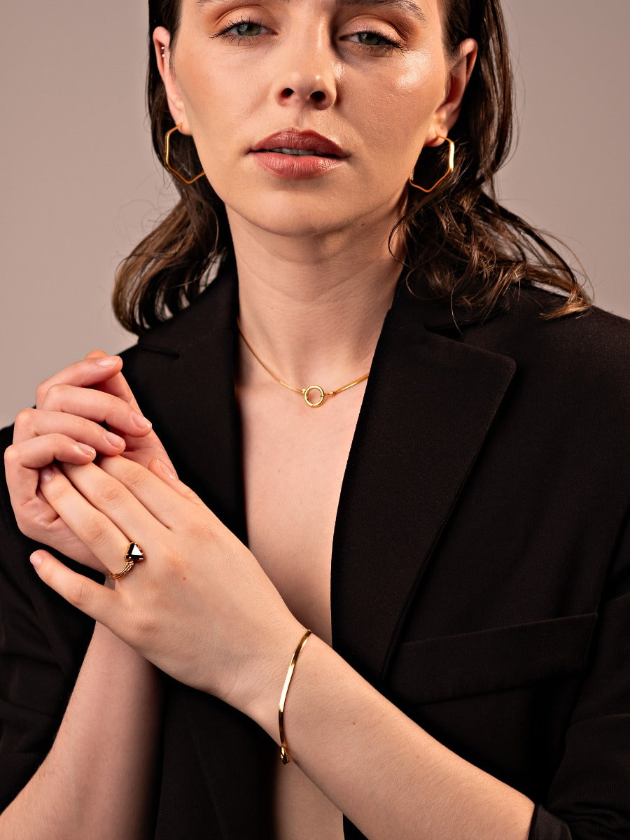 Inel din Argint Black Obsidian Valentina Gold