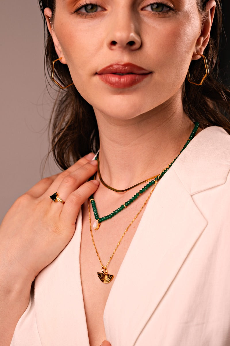 Colier din Argint Green Onyx Elegance in Every Tear Auriu